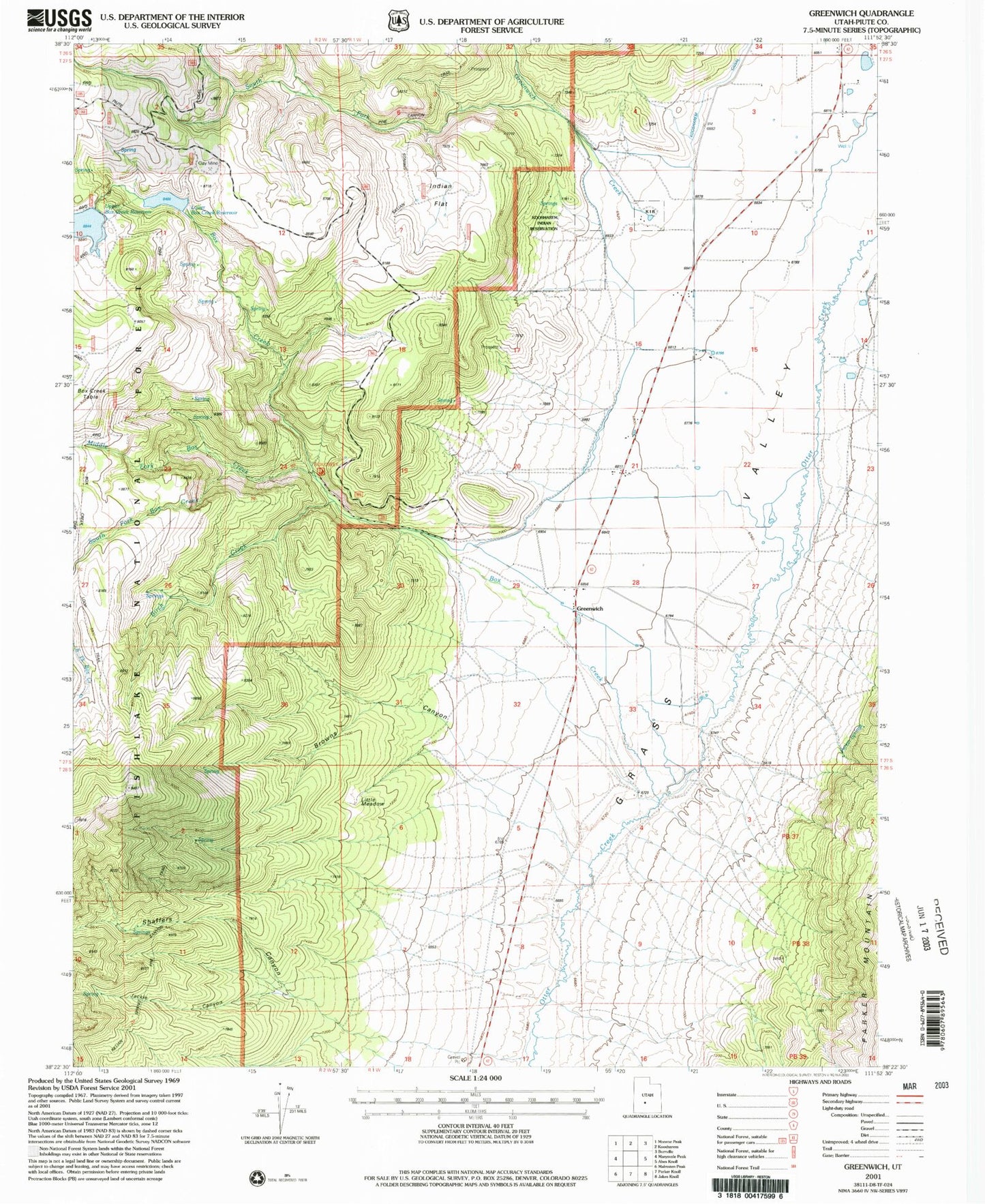 Classic USGS Greenwich Utah 7.5'x7.5' Topo Map Image