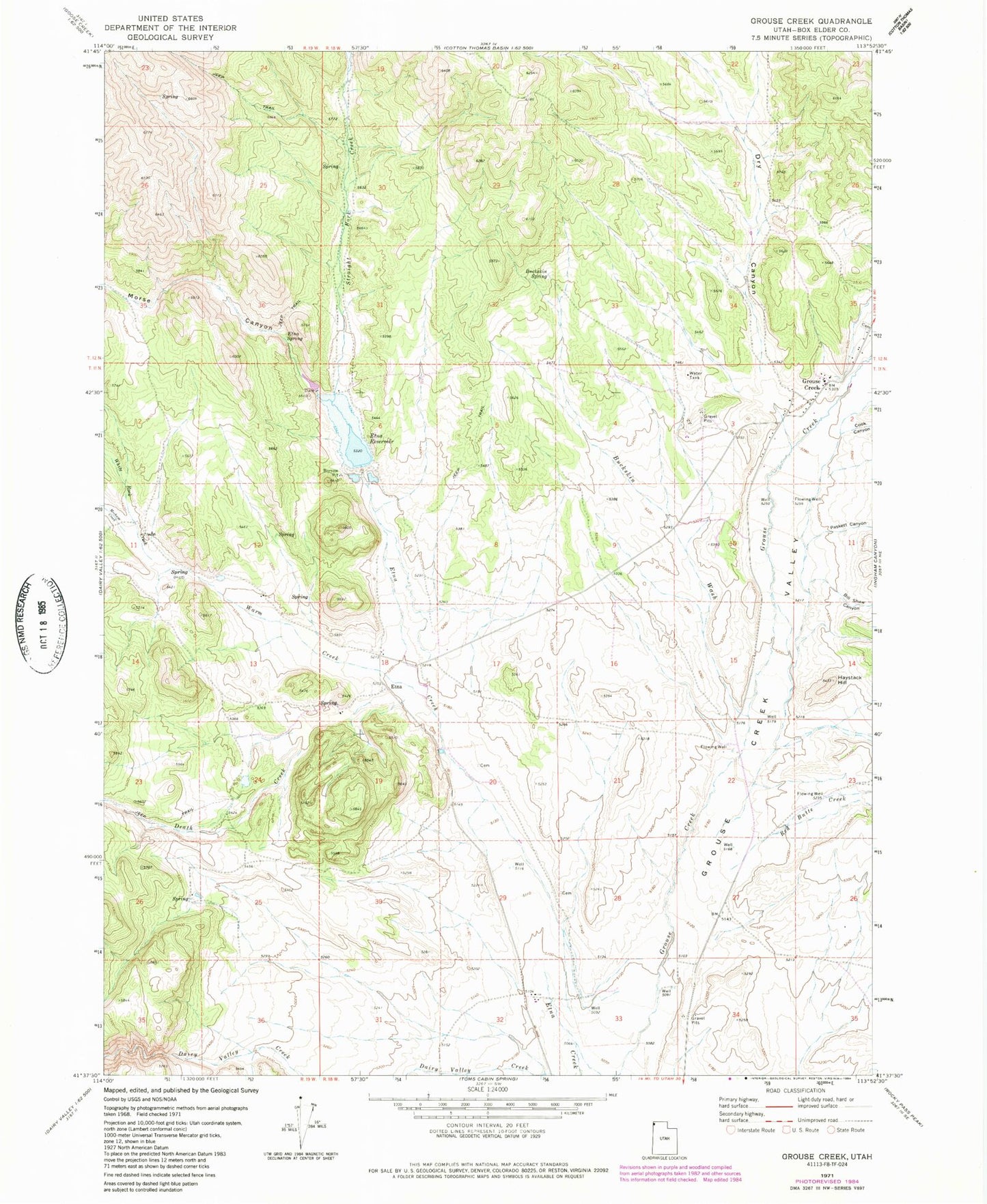 Classic USGS Grouse Creek Utah 7.5'x7.5' Topo Map Image