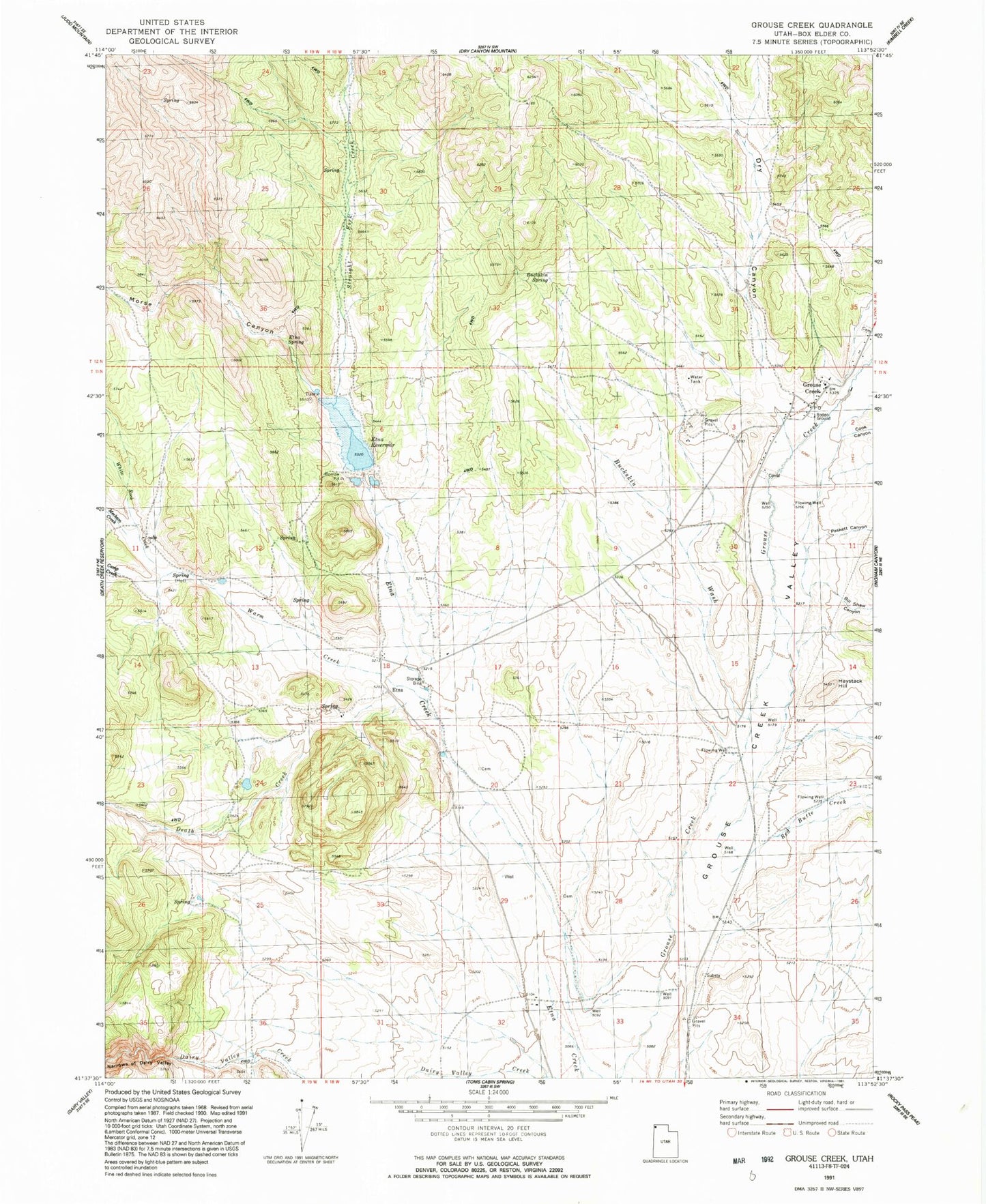 Classic USGS Grouse Creek Utah 7.5'x7.5' Topo Map Image