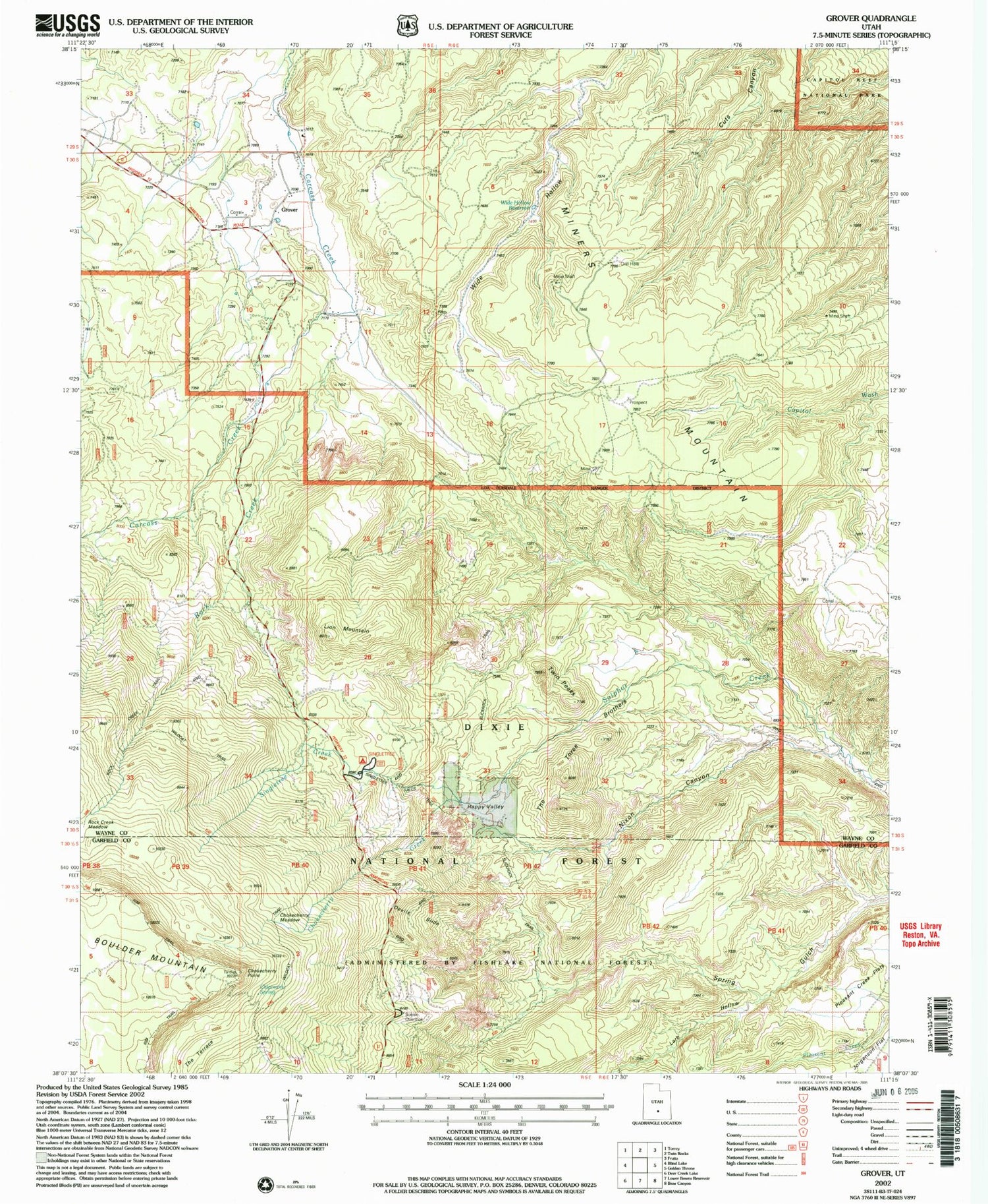 Classic USGS Grover Utah 7.5'x7.5' Topo Map Image
