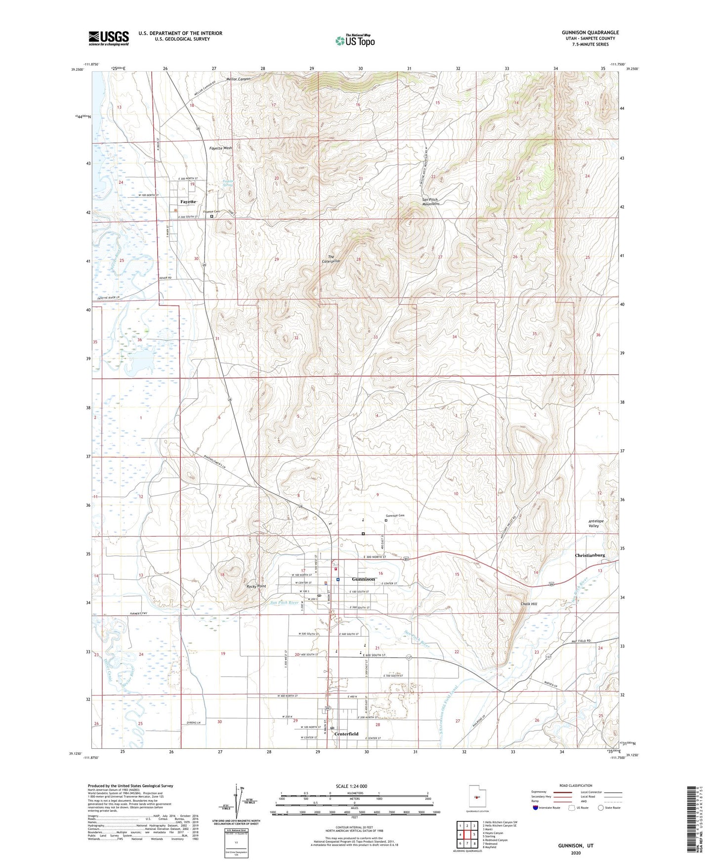 Gunnison Utah US Topo Map Image