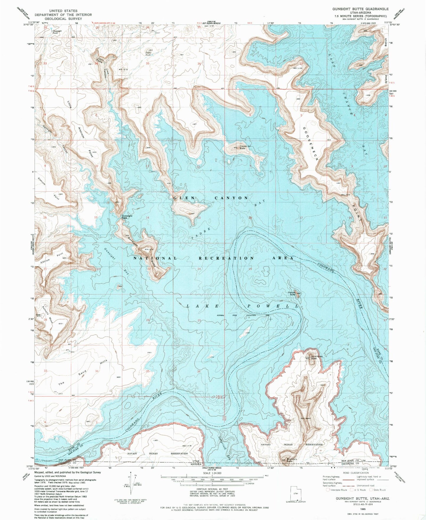 Classic USGS Gunsight Butte Utah 7.5'x7.5' Topo Map Image