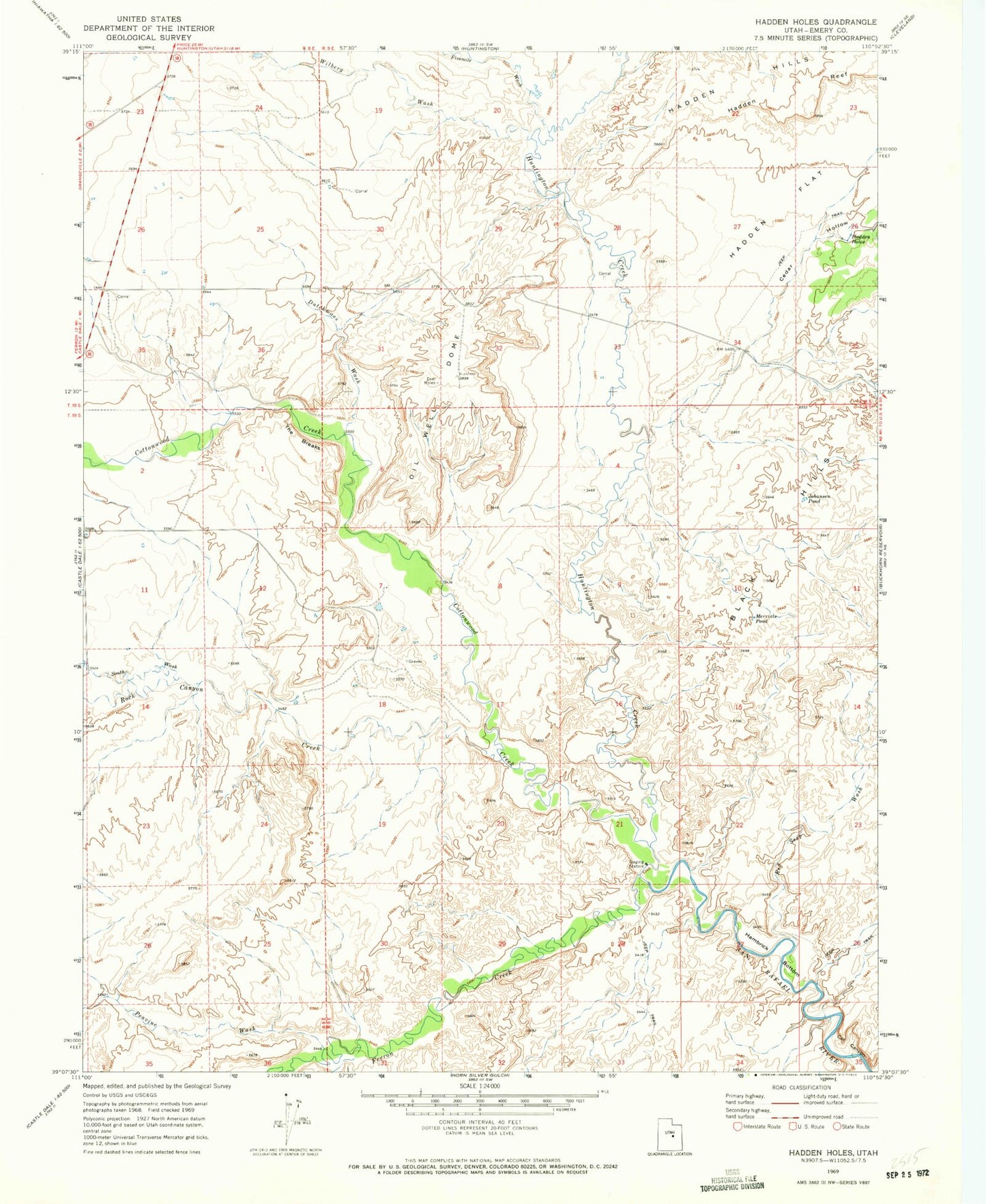Classic USGS Hadden Holes Utah 7.5'x7.5' Topo Map Image