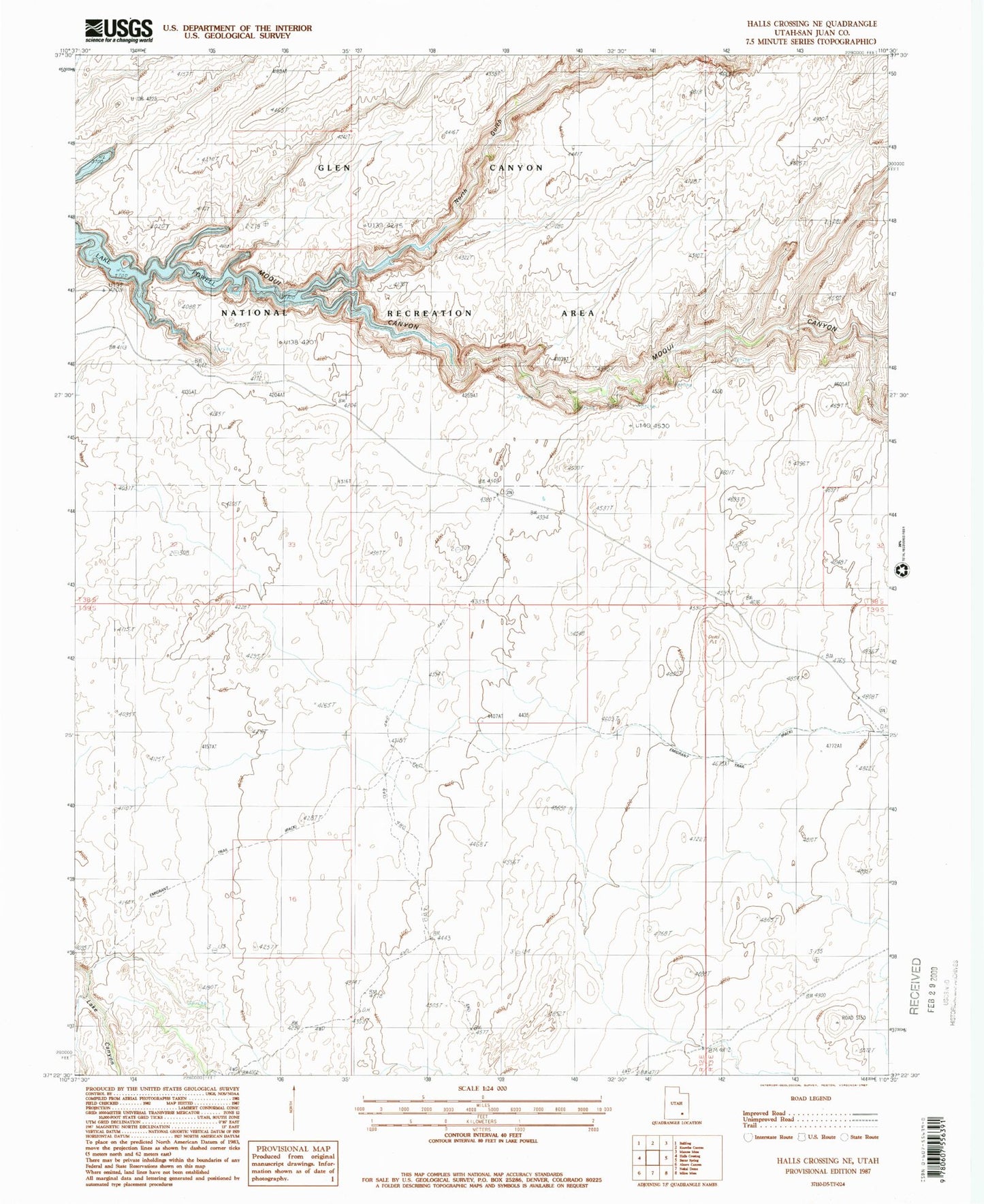 Classic USGS Halls Crossing NE Utah 7.5'x7.5' Topo Map Image
