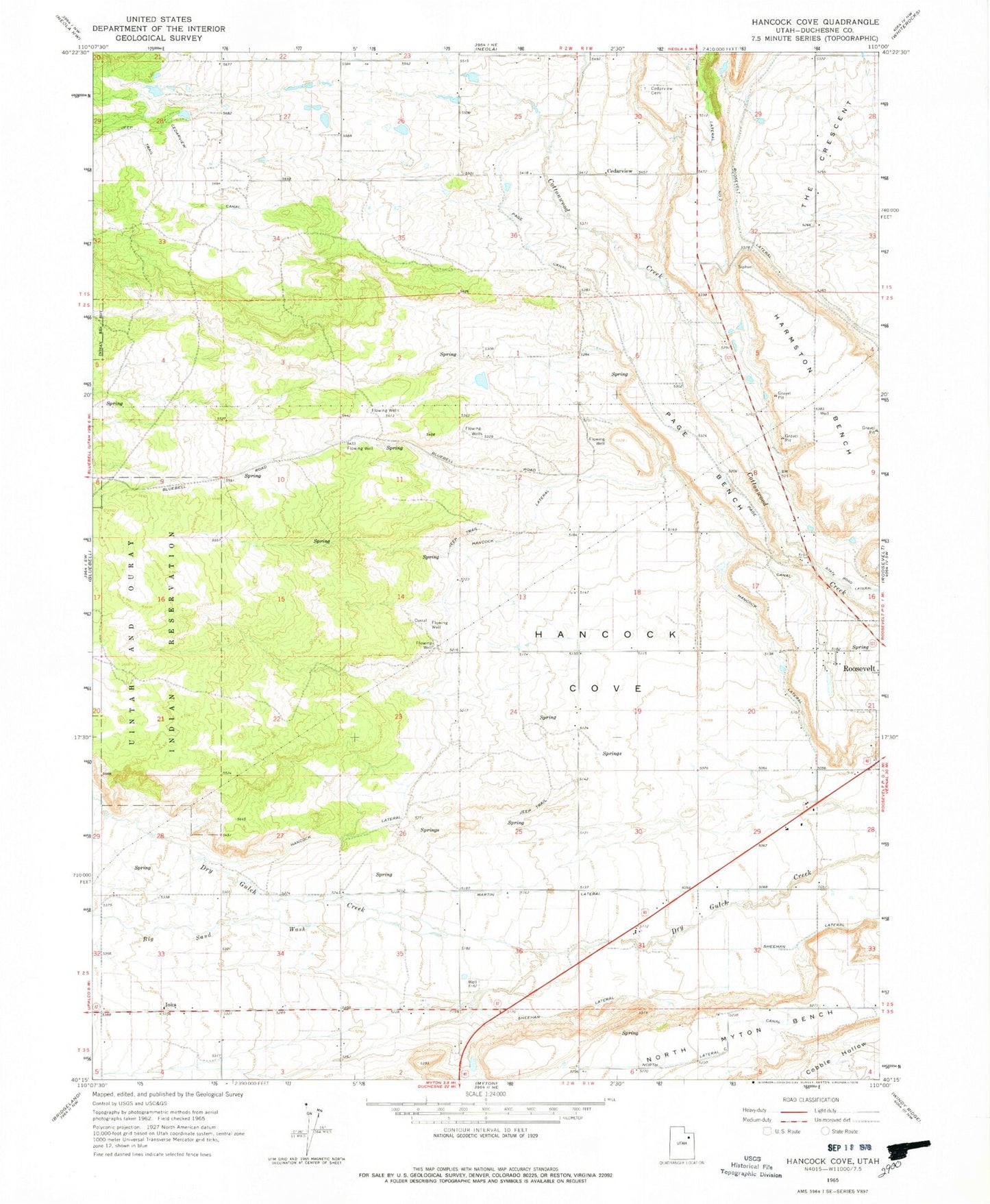 Classic USGS Hancock Cove Utah 7.5'x7.5' Topo Map Image