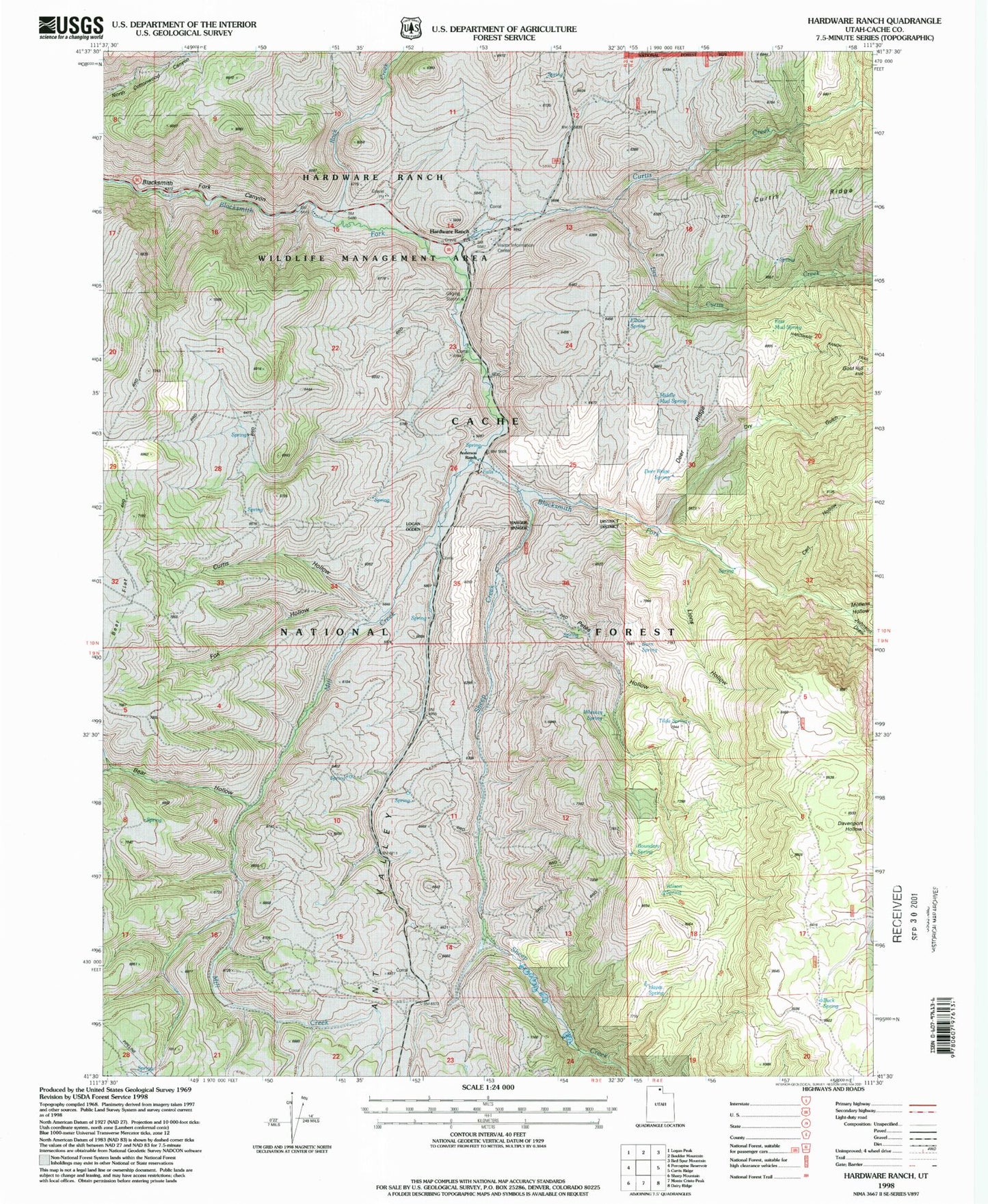 Classic USGS Hardware Ranch Utah 7.5'x7.5' Topo Map Image
