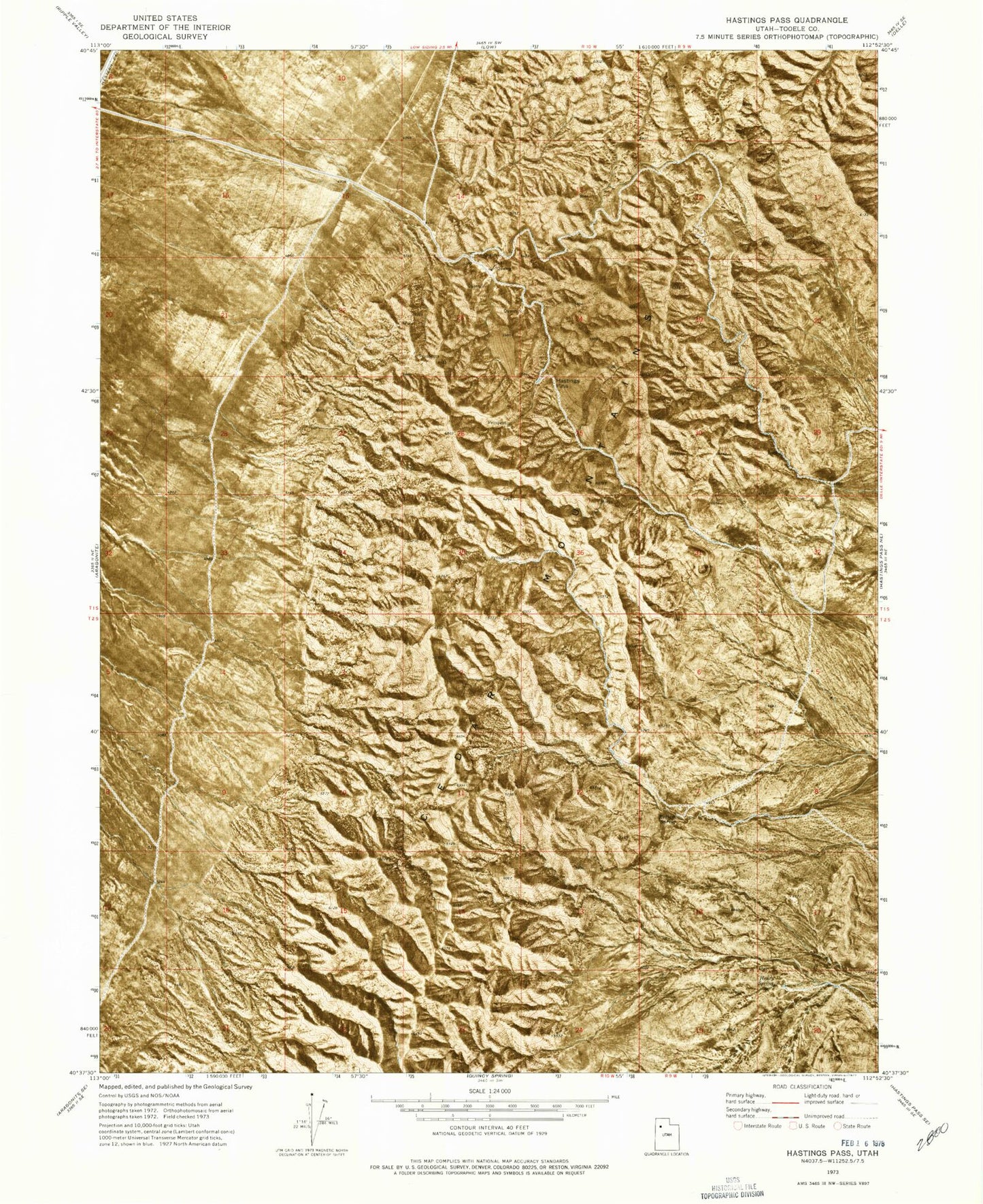 Classic USGS Hastings Pass Utah 7.5'x7.5' Topo Map Image