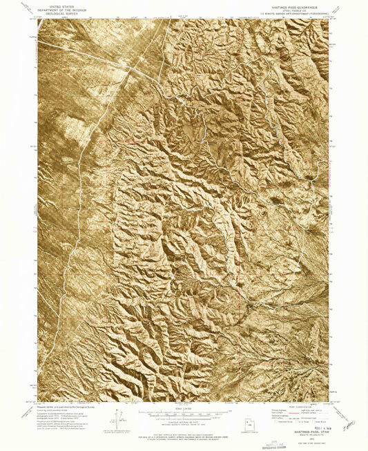 Classic USGS Hastings Pass Utah 7.5'x7.5' Topo Map Image