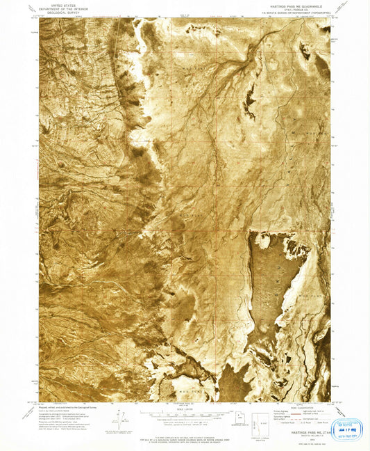 Classic USGS Hastings Pass NE Utah 7.5'x7.5' Topo Map Image
