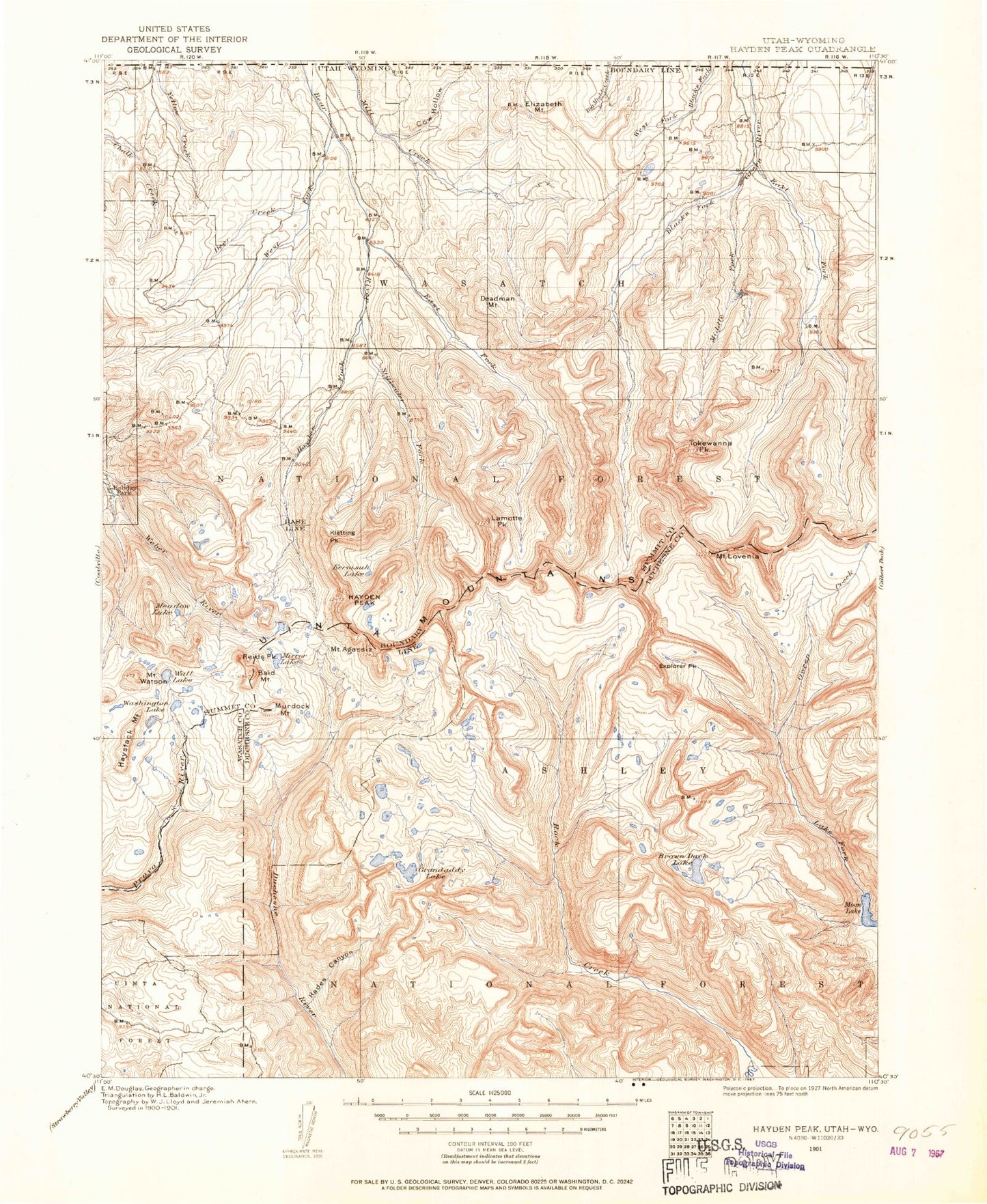 Historic 1901 Hayden Peak Utah 30'x30' Topo Map Image