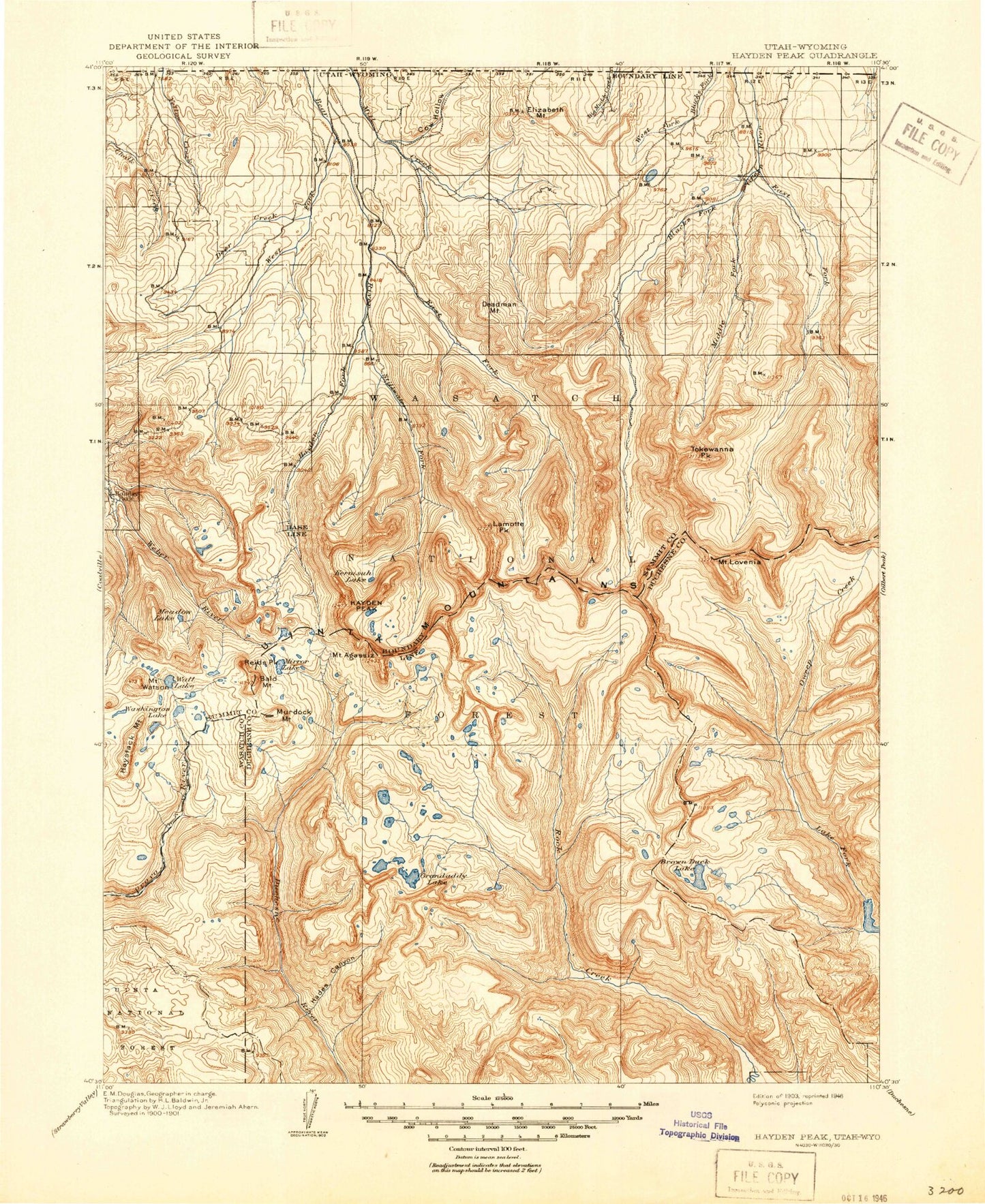 Historic 1903 Hayden Peak Utah 30'x30' Topo Map Image
