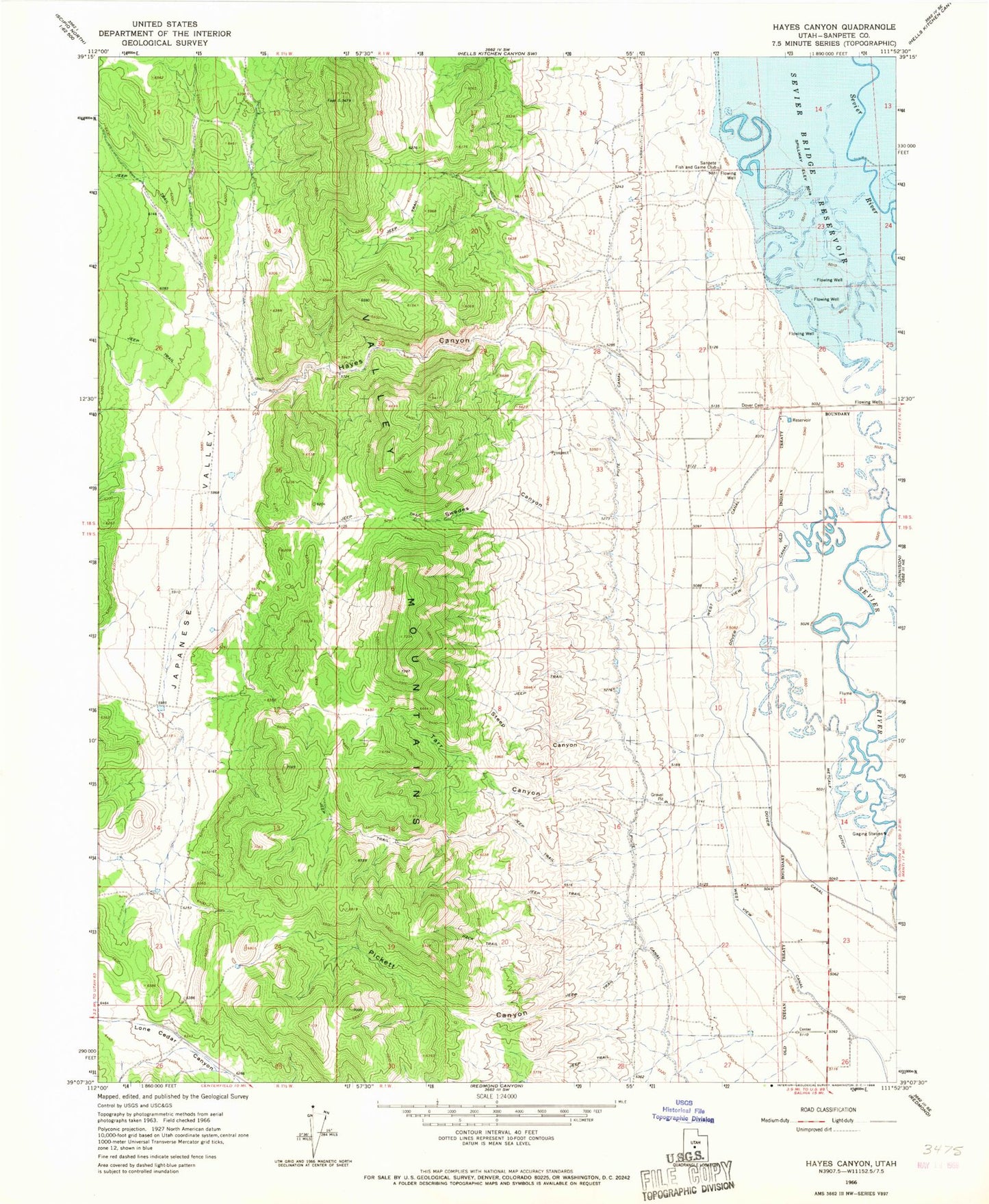 Classic USGS Hayes Canyon Utah 7.5'x7.5' Topo Map Image