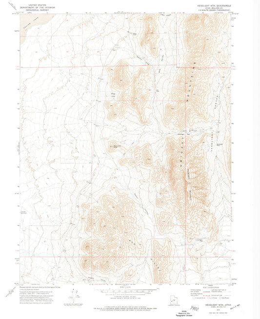Classic USGS Headlight Mountain Utah 7.5'x7.5' Topo Map Image