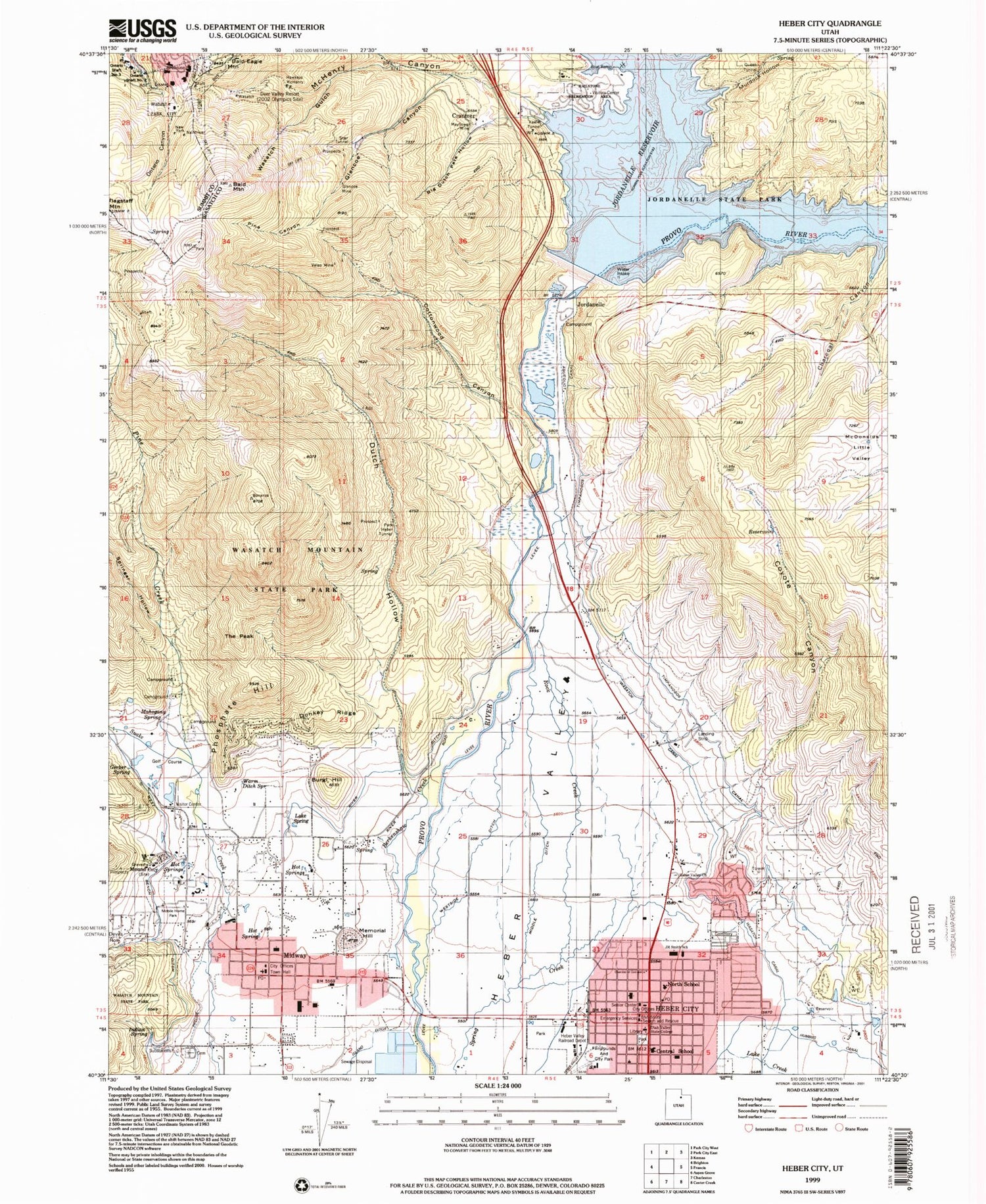 USGS Classic Heber City Utah 7.5'x7.5' Topo Map Image