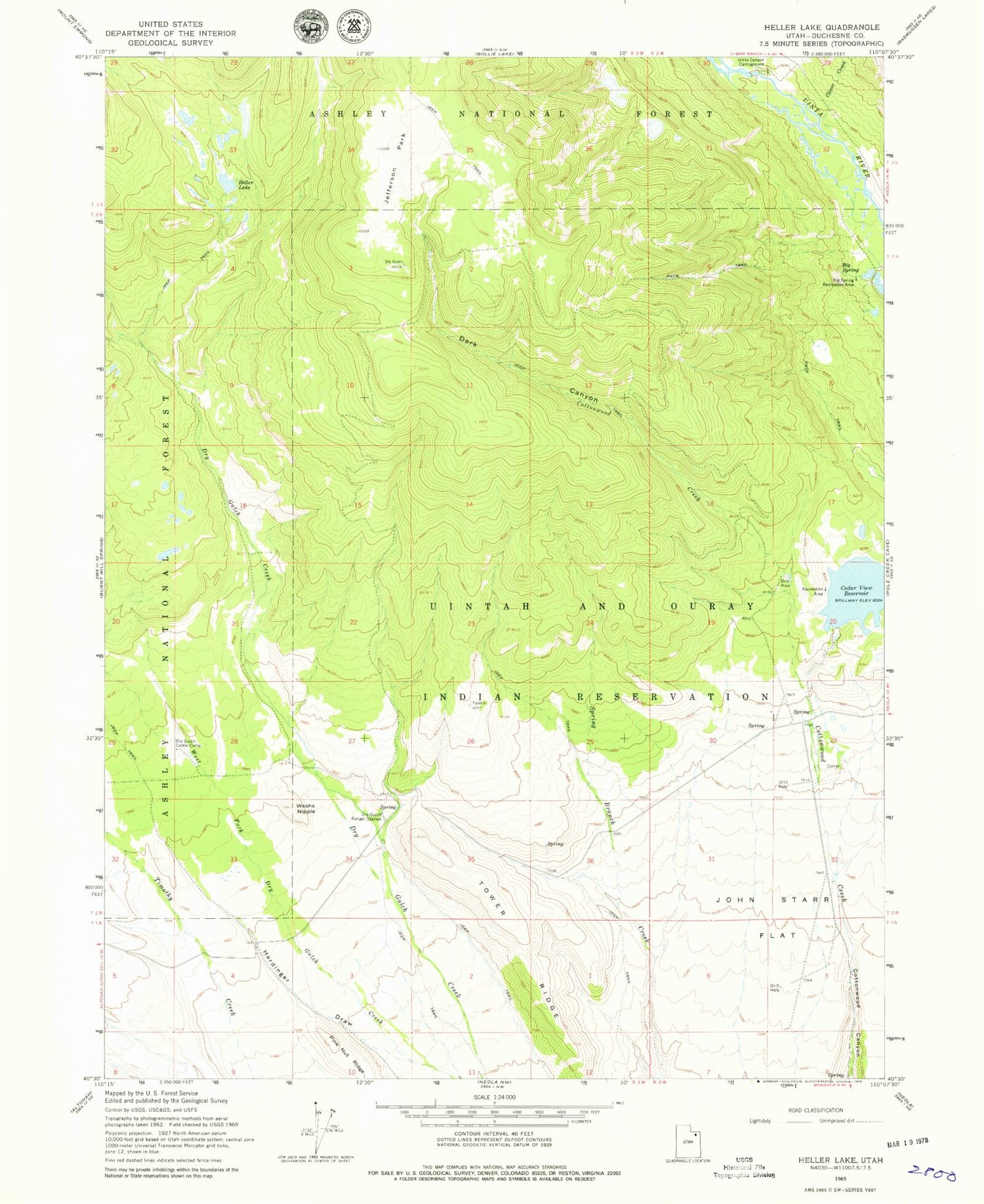 Classic USGS Heller Lake Utah 7.5'x7.5' Topo Map Image