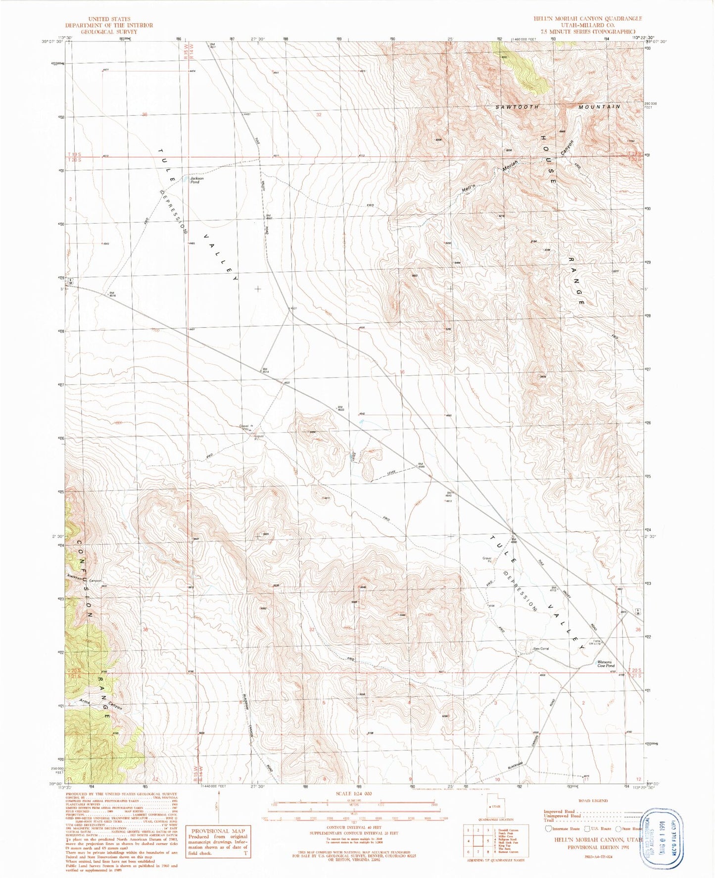 Classic USGS Hell'n Moriah Canyon Utah 7.5'x7.5' Topo Map Image