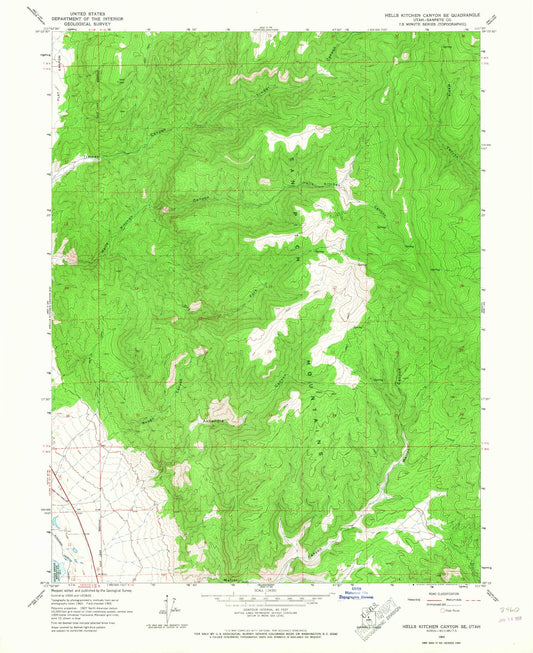 Classic USGS Hells Kitchen Canyon SE Utah 7.5'x7.5' Topo Map Image