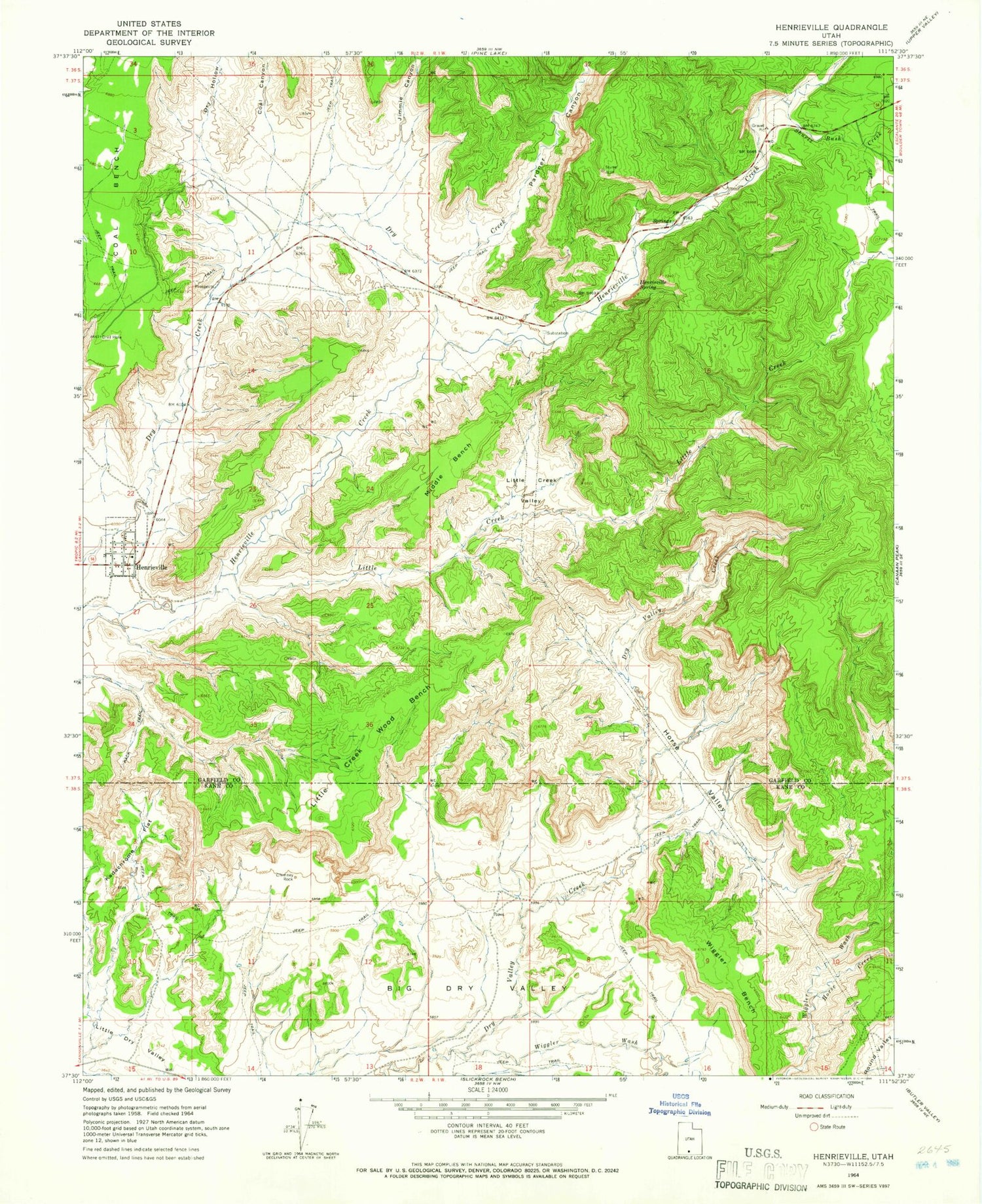 Classic USGS Henrieville Utah 7.5'x7.5' Topo Map Image