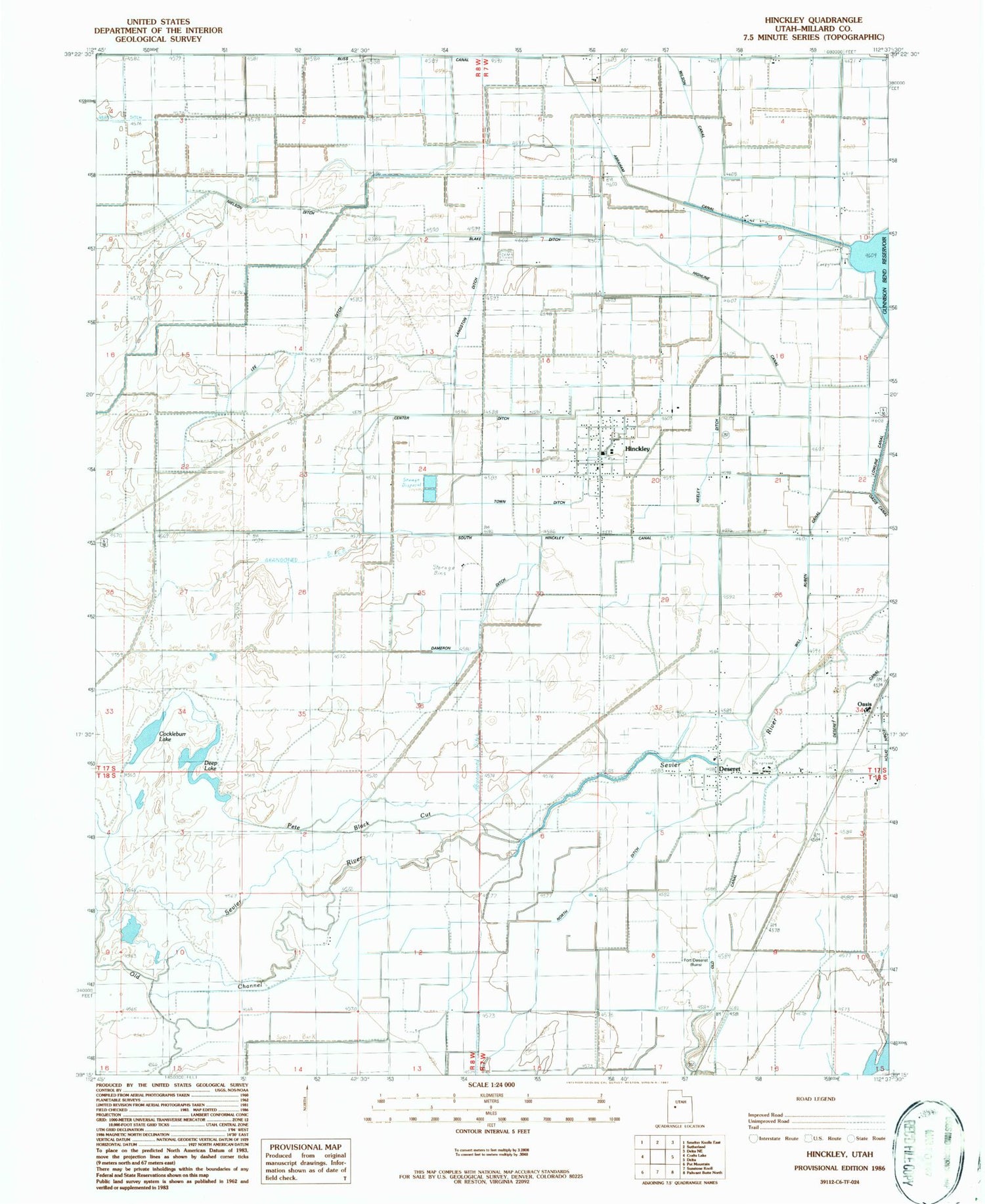 Classic USGS Hinckley Utah 7.5'x7.5' Topo Map Image