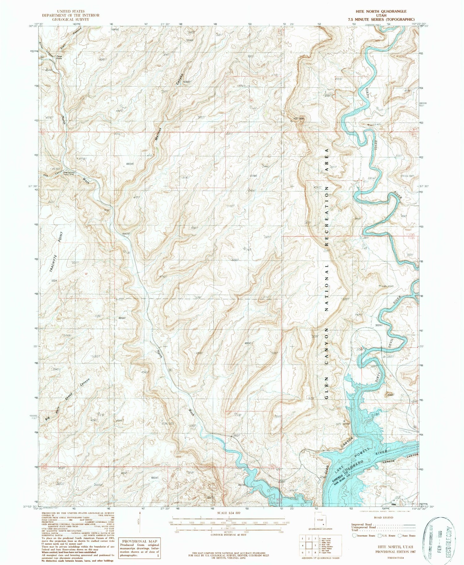 Classic USGS Hite North Utah 7.5'x7.5' Topo Map Image