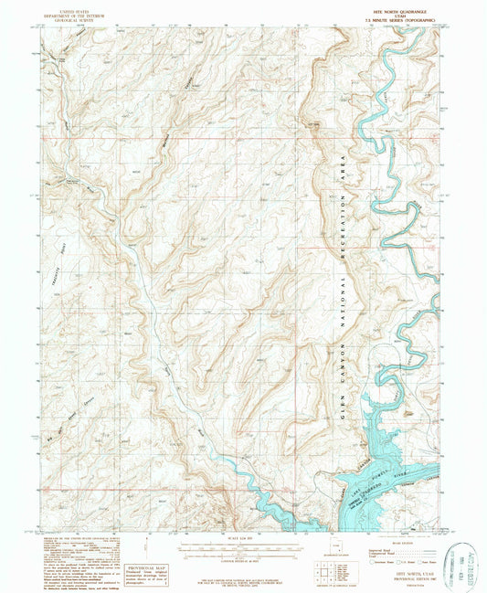 Classic USGS Hite North Utah 7.5'x7.5' Topo Map Image