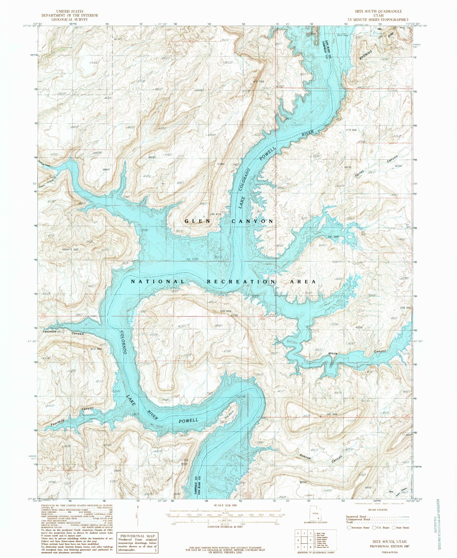 Classic USGS Hite South Utah 7.5'x7.5' Topo Map Image