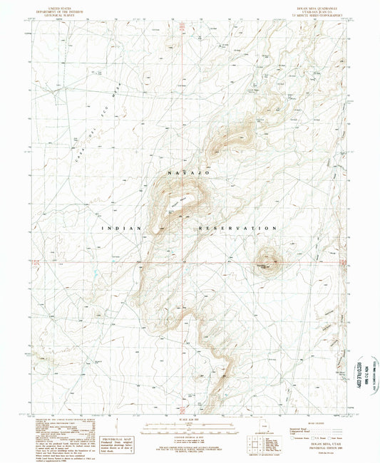 Classic USGS Hogan Mesa Utah 7.5'x7.5' Topo Map Image