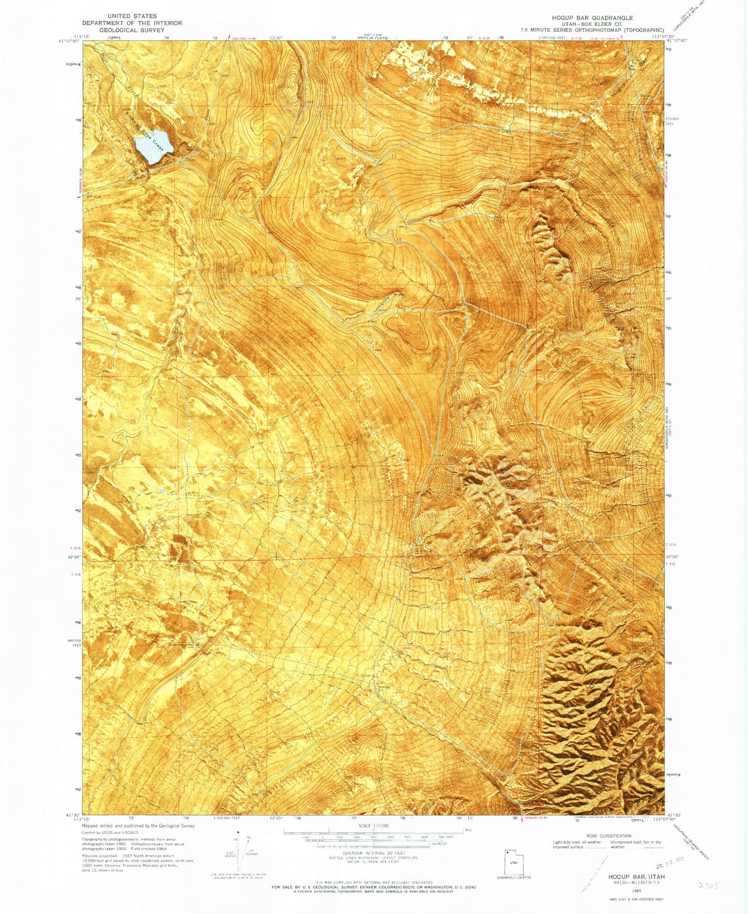 Classic USGS Hogup Bar Utah 7.5'x7.5' Topo Map Image