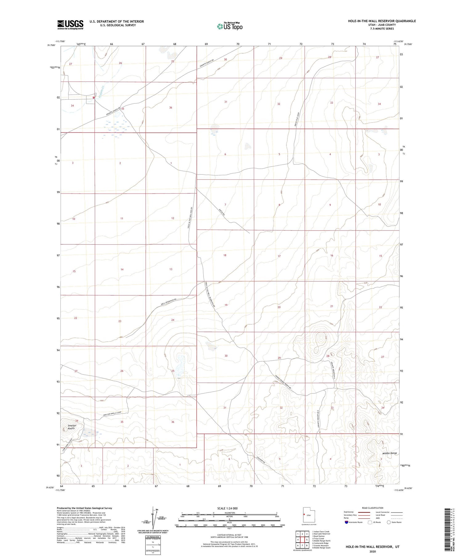 Hole-in-the-Wall Reservoir Utah US Topo Map Image
