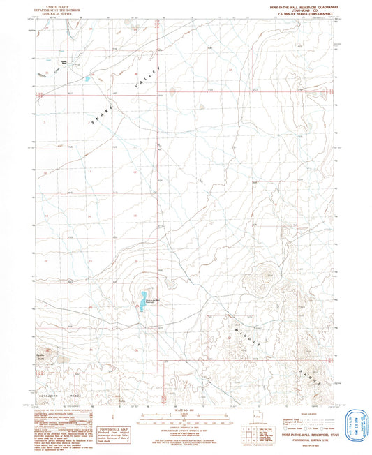 Classic USGS Hole-in-the-Wall Reservoir Utah 7.5'x7.5' Topo Map Image