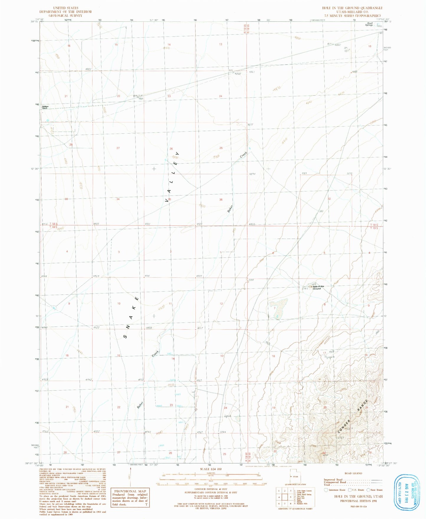 Classic USGS Hole in the Ground Utah 7.5'x7.5' Topo Map Image