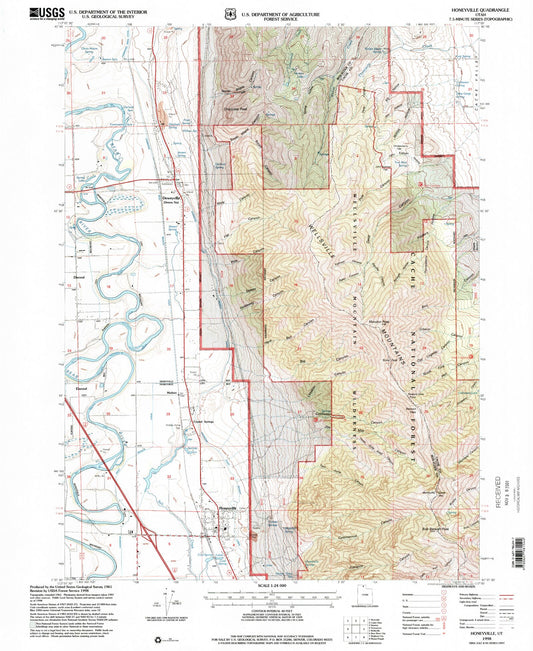 Classic USGS Honeyville Utah 7.5'x7.5' Topo Map Image