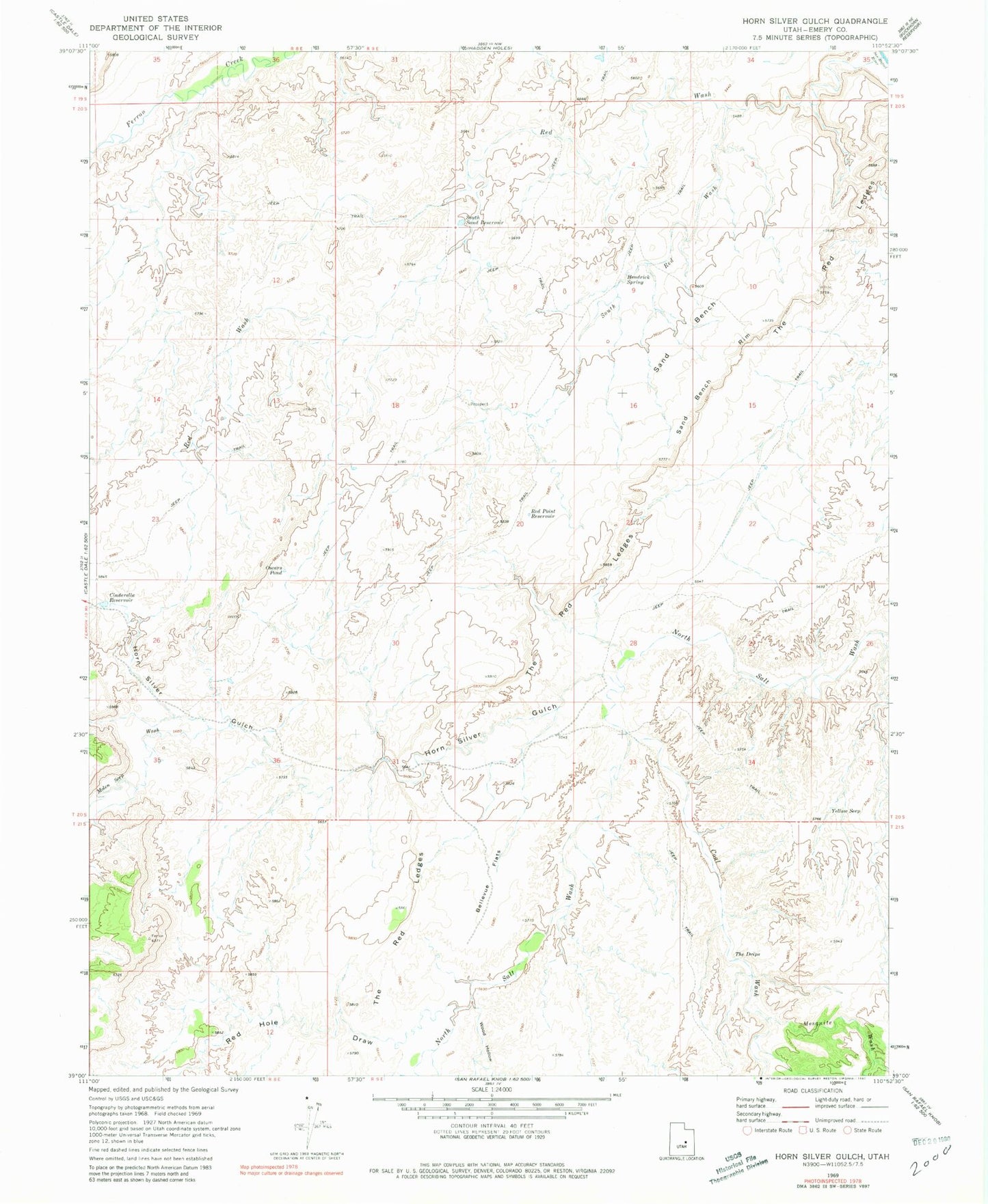 Classic USGS Horn Silver Gulch Utah 7.5'x7.5' Topo Map Image