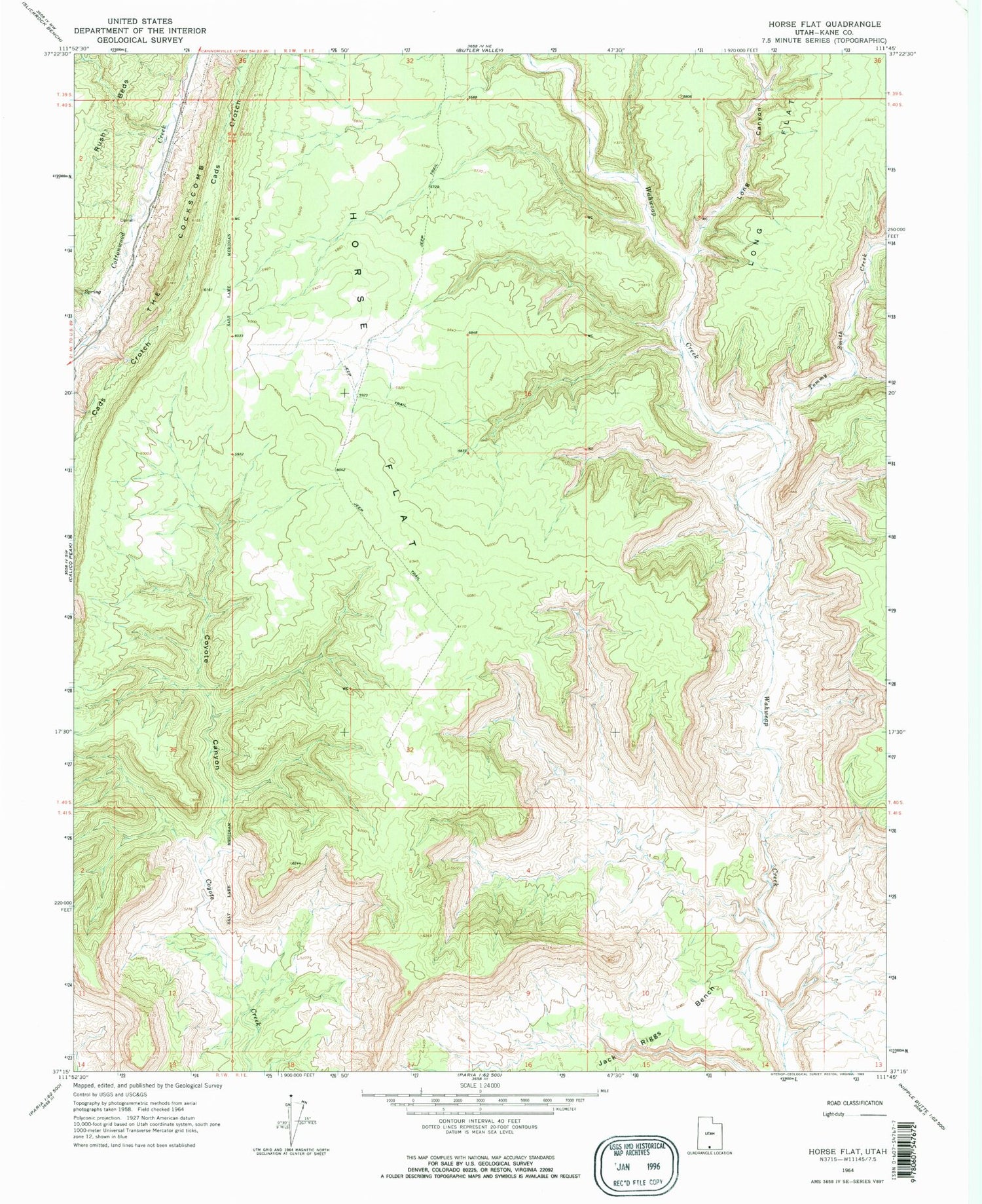 Classic USGS Horse Flat Utah 7.5'x7.5' Topo Map Image