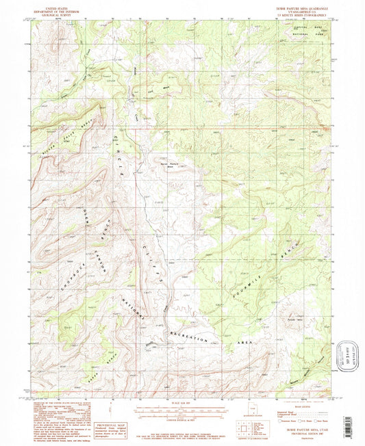 Classic USGS Horse Pasture Mesa Utah 7.5'x7.5' Topo Map Image