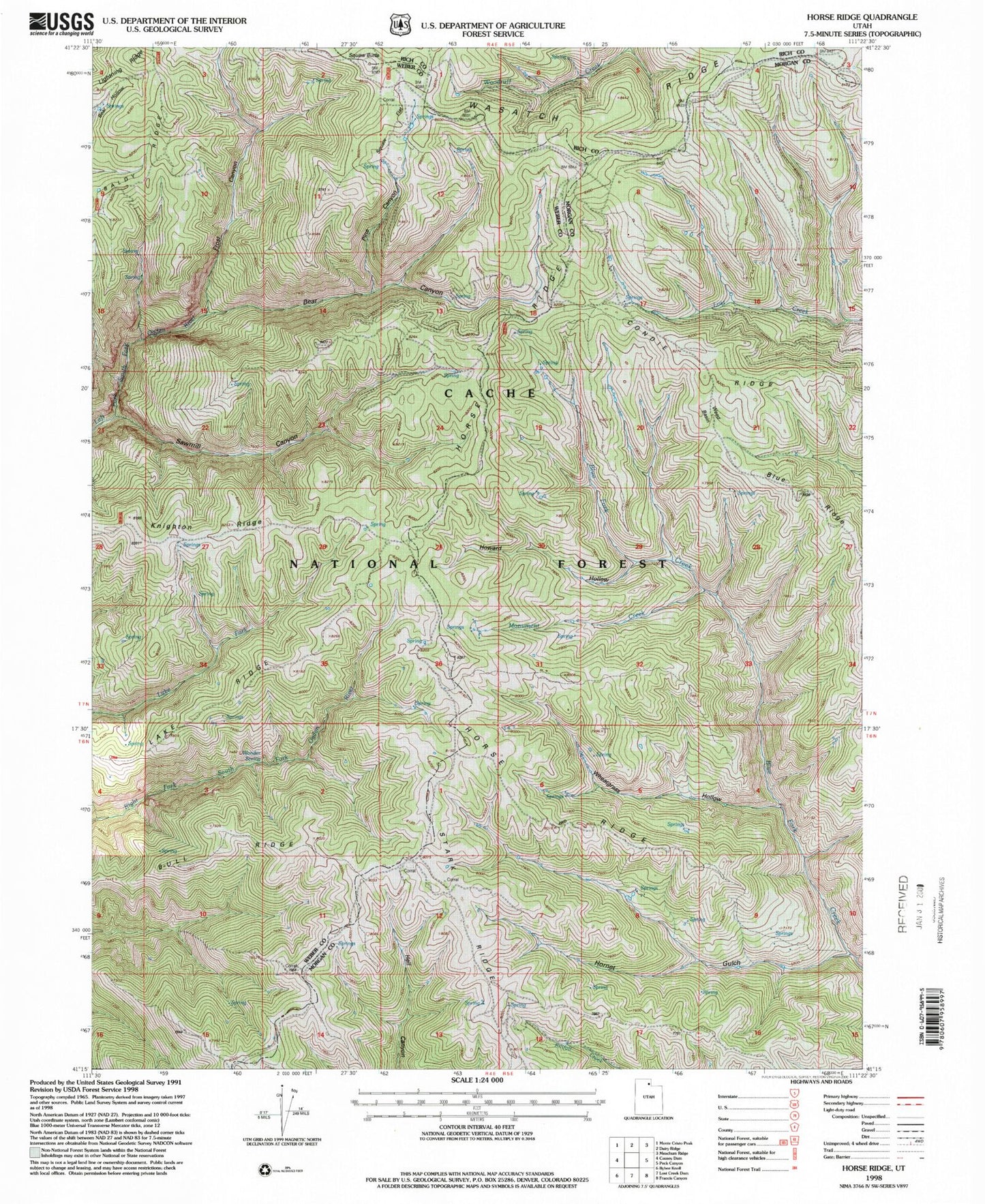 Classic USGS Horse Ridge Utah 7.5'x7.5' Topo Map Image