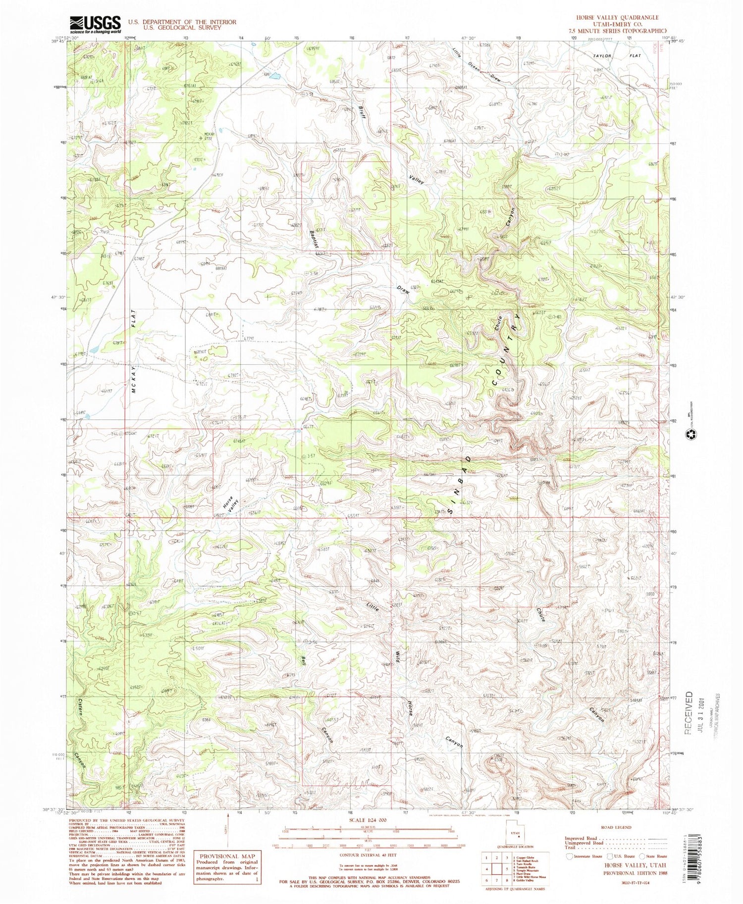 Classic USGS Horse Valley Utah 7.5'x7.5' Topo Map Image
