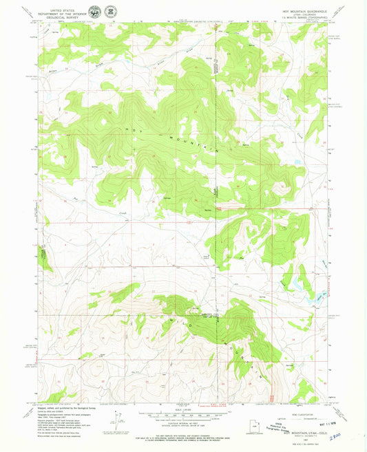 Classic USGS Hoy Mountain Utah 7.5'x7.5' Topo Map Image