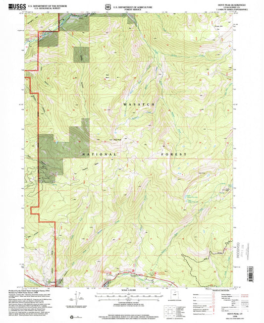 Classic USGS Hoyt Peak Utah 7.5'x7.5' Topo Map Image