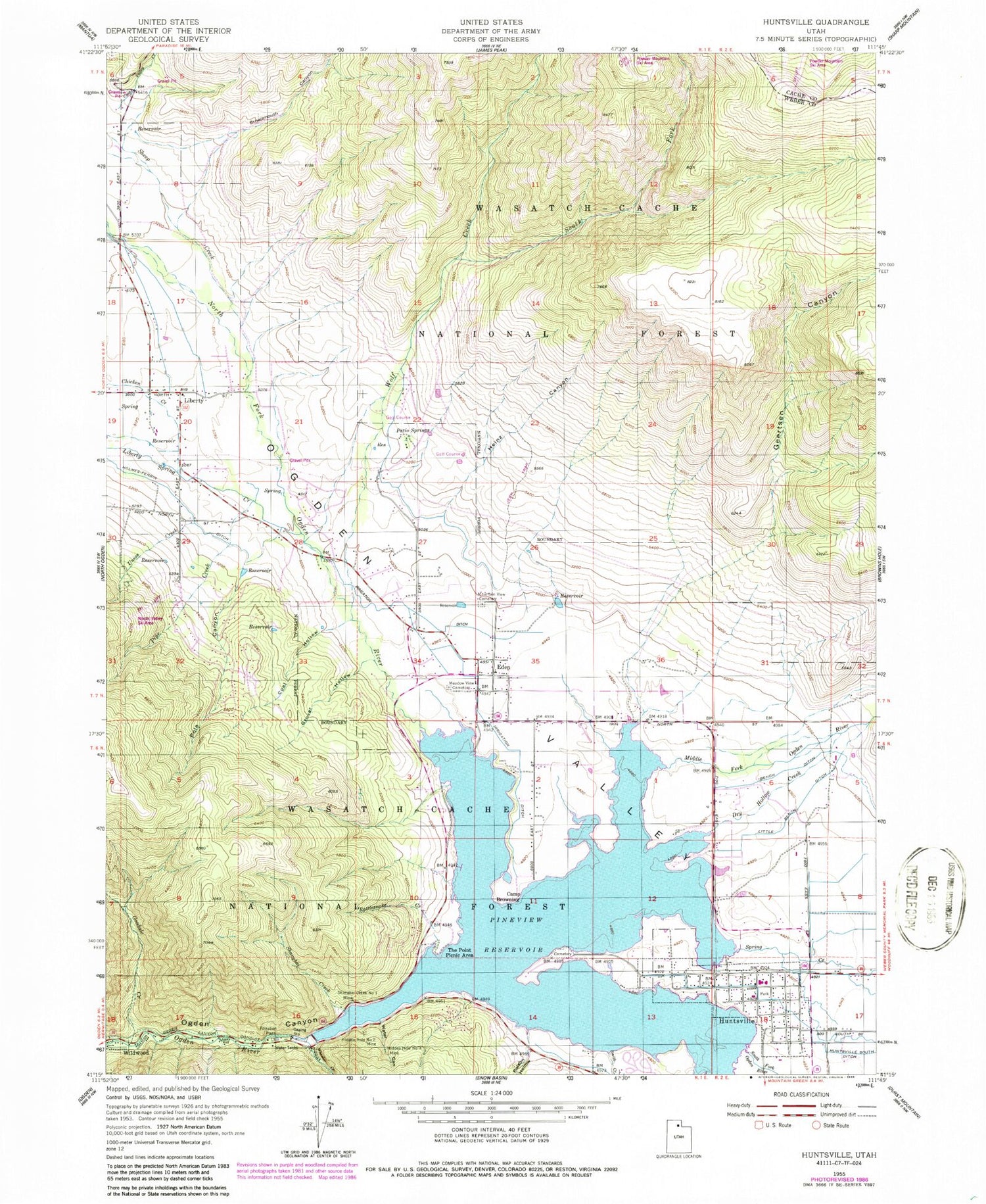 Classic USGS Huntsville Utah 7.5'x7.5' Topo Map Image