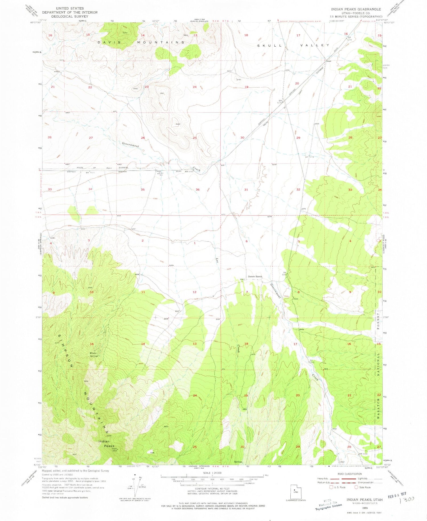 Classic USGS Indian Peaks Utah 7.5'x7.5' Topo Map Image