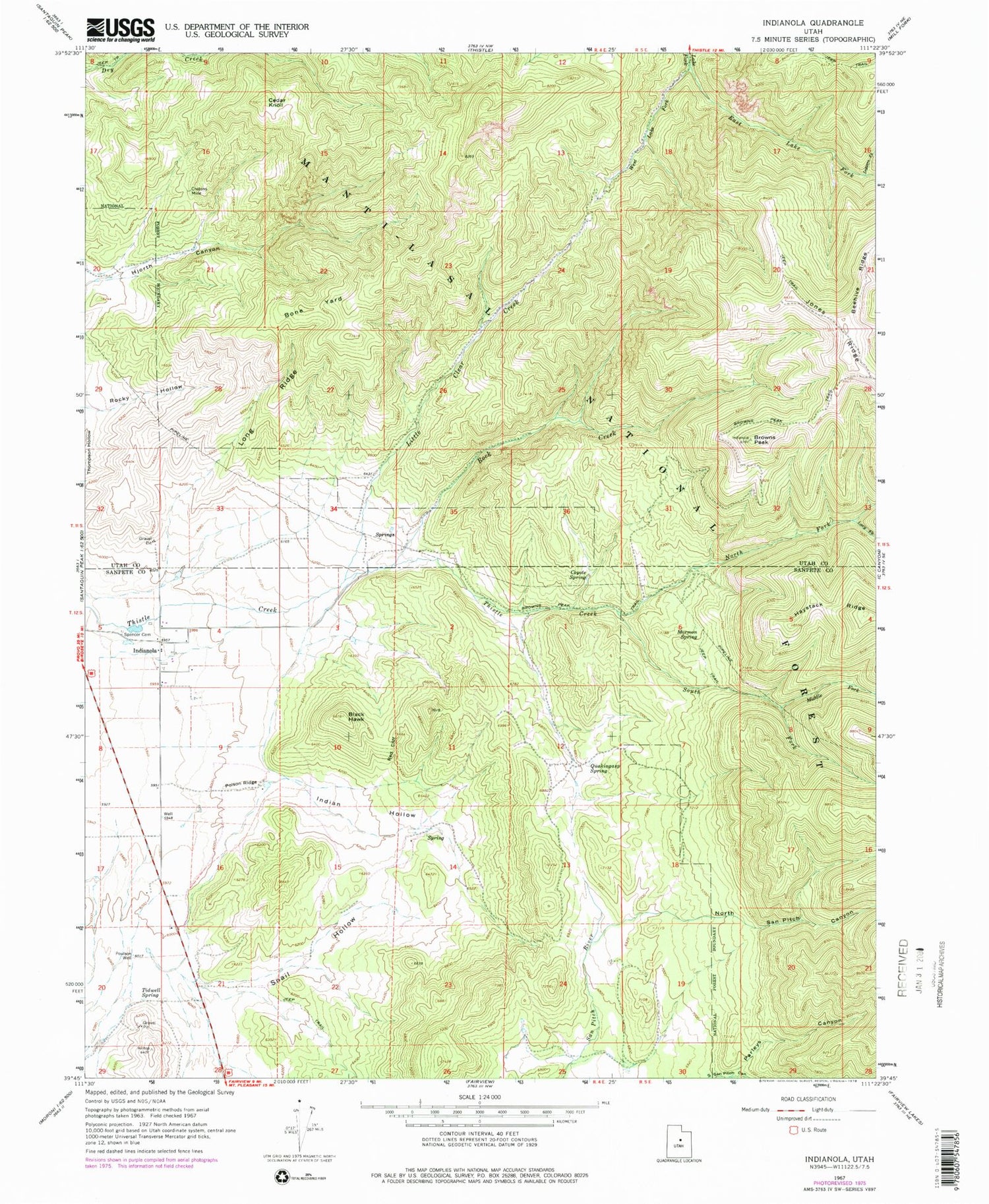 Classic USGS Indianola Utah 7.5'x7.5' Topo Map Image