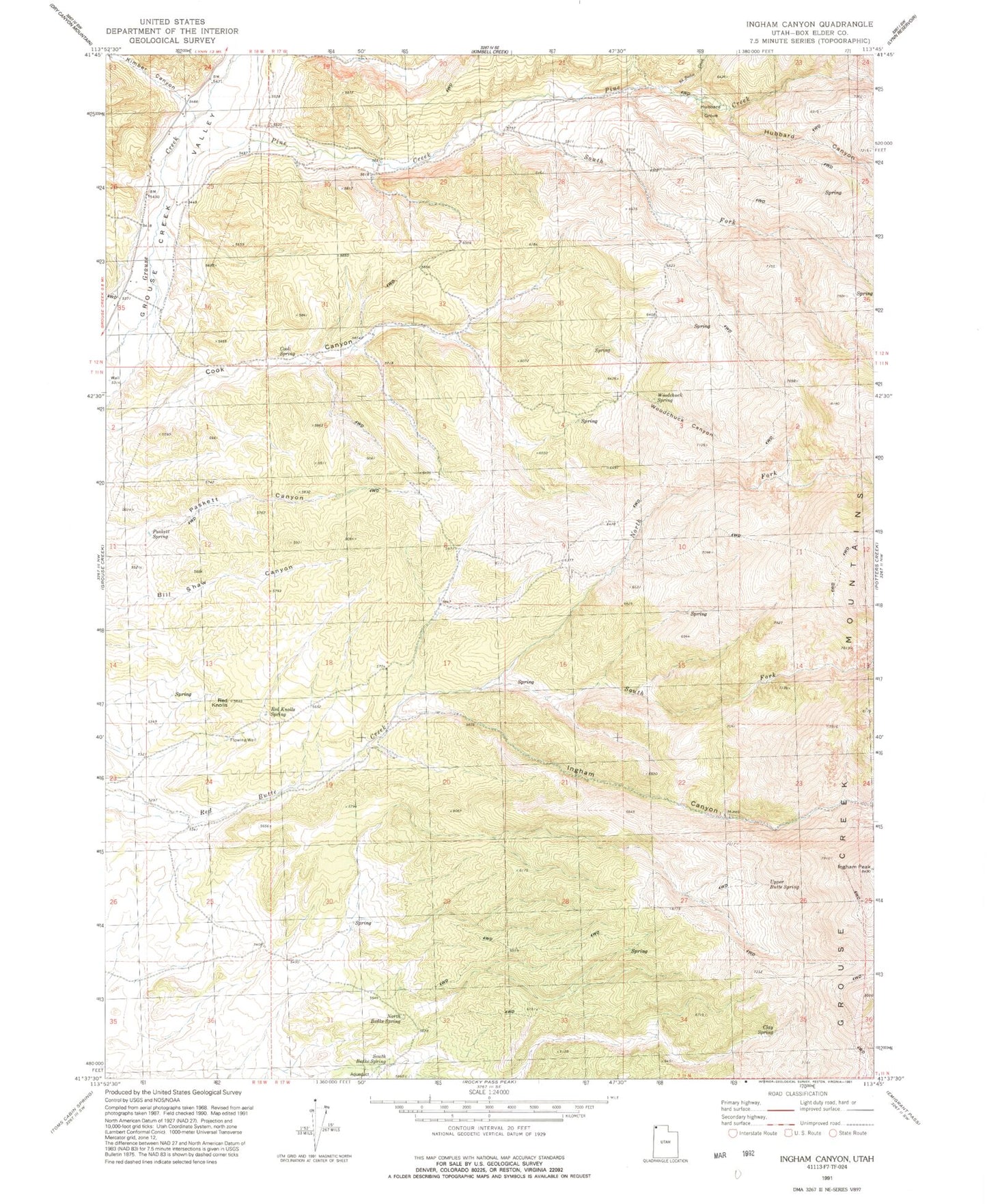 Classic USGS Ingham Canyon Utah 7.5'x7.5' Topo Map Image