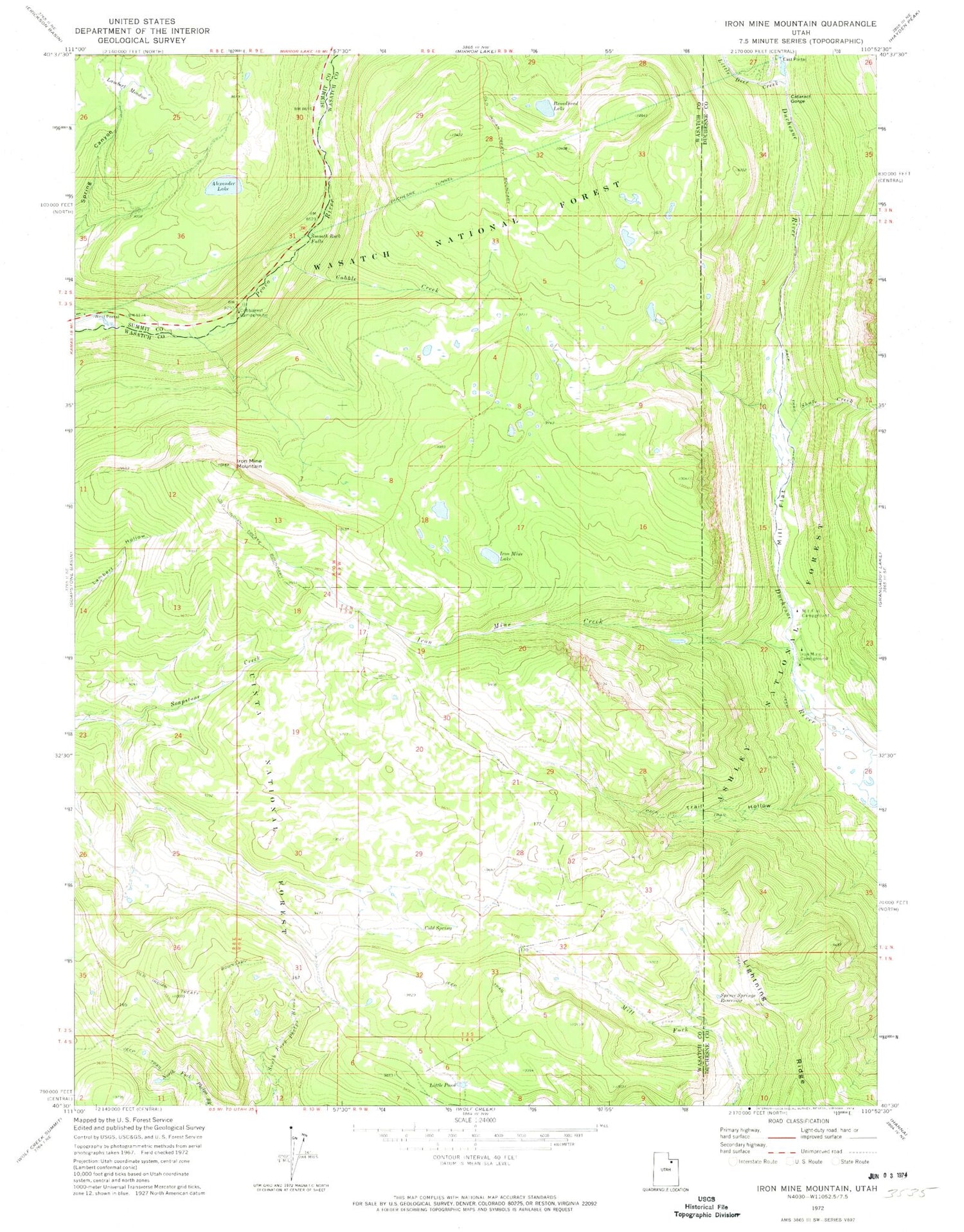 Classic USGS Iron Mine Mountain Utah 7.5'x7.5' Topo Map Image