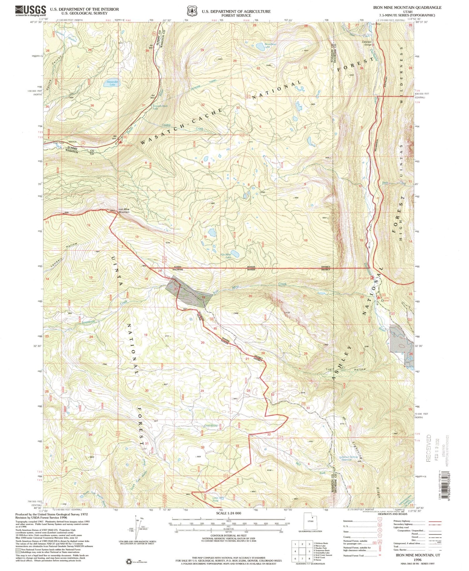 Classic USGS Iron Mine Mountain Utah 7.5'x7.5' Topo Map Image