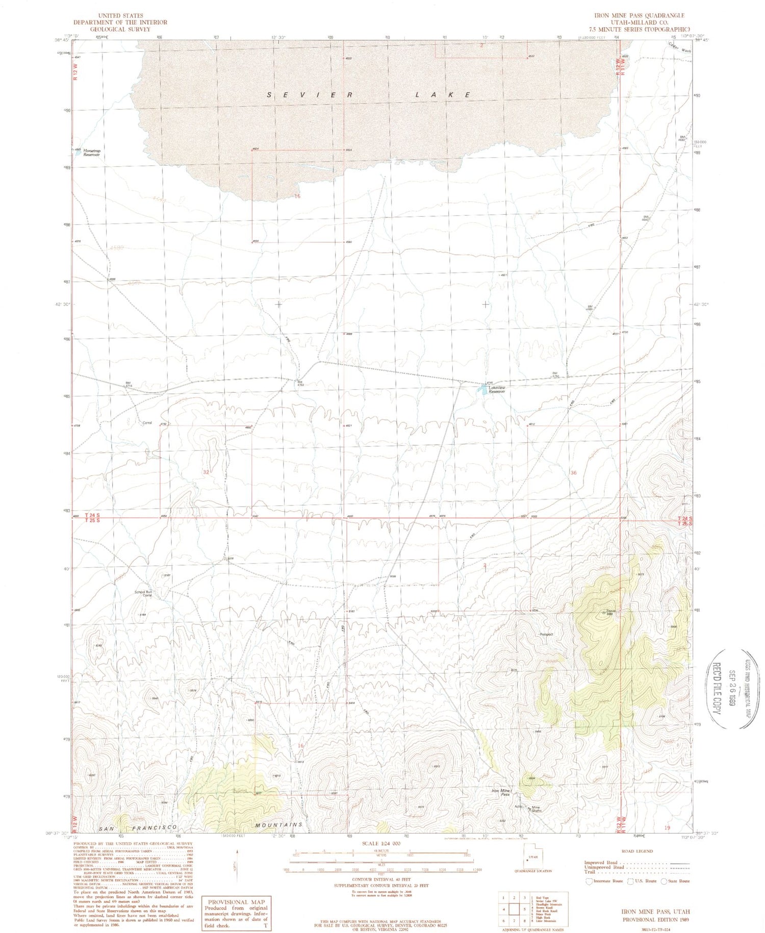 Classic USGS Iron Mine Pass Utah 7.5'x7.5' Topo Map Image