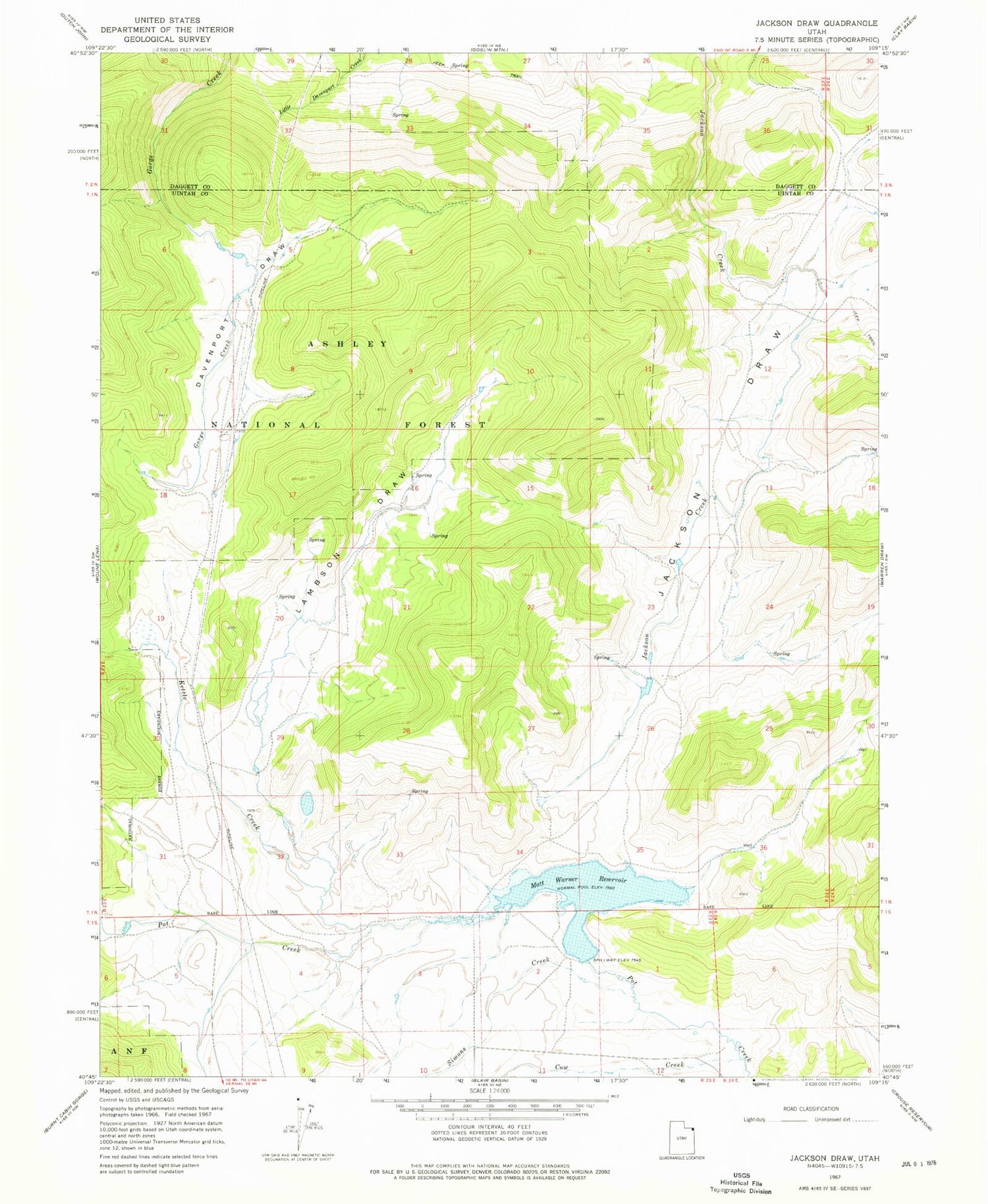 Classic USGS Jackson Draw Utah 7.5'x7.5' Topo Map Image
