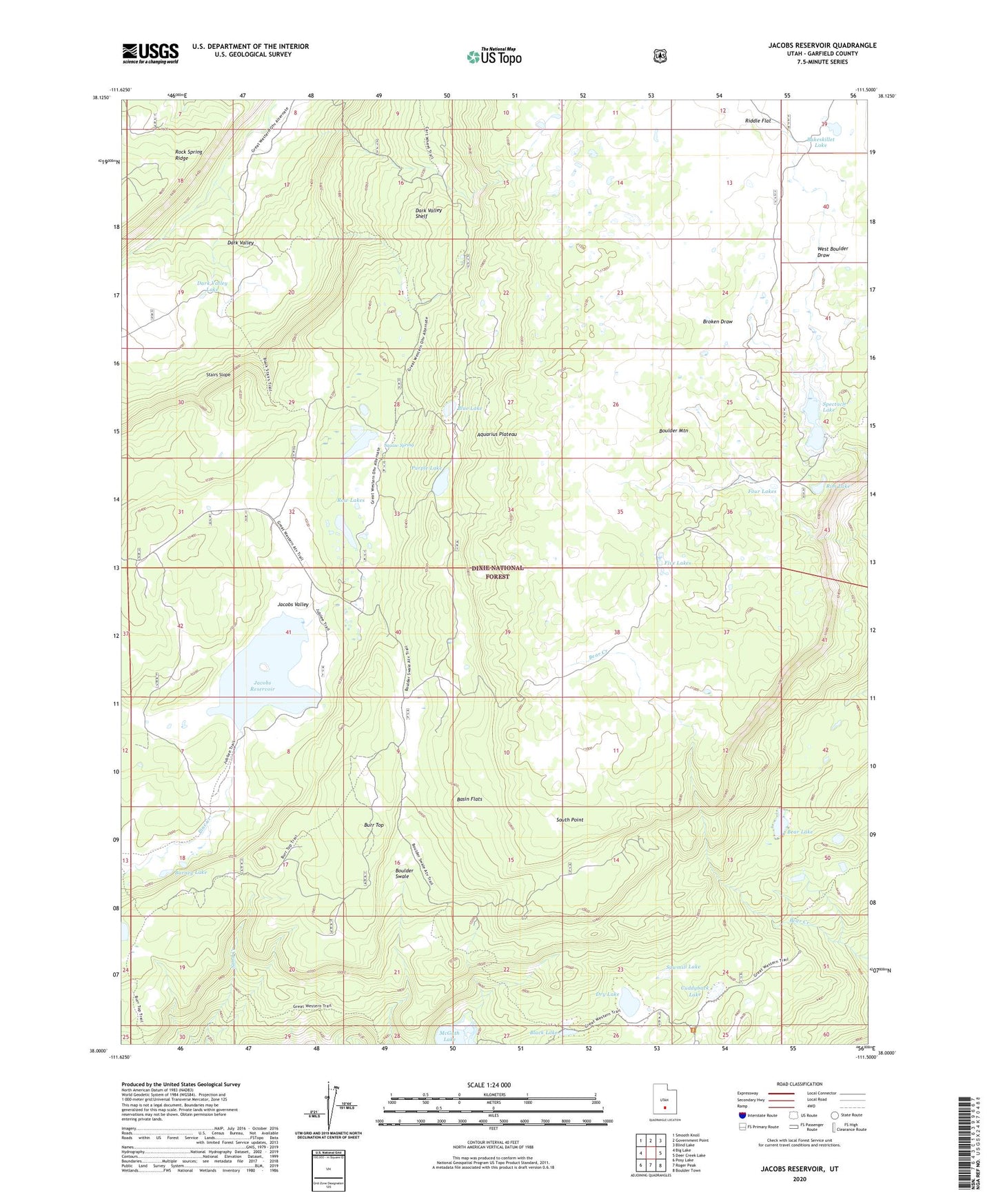 Jacobs Reservoir Utah US Topo Map Image