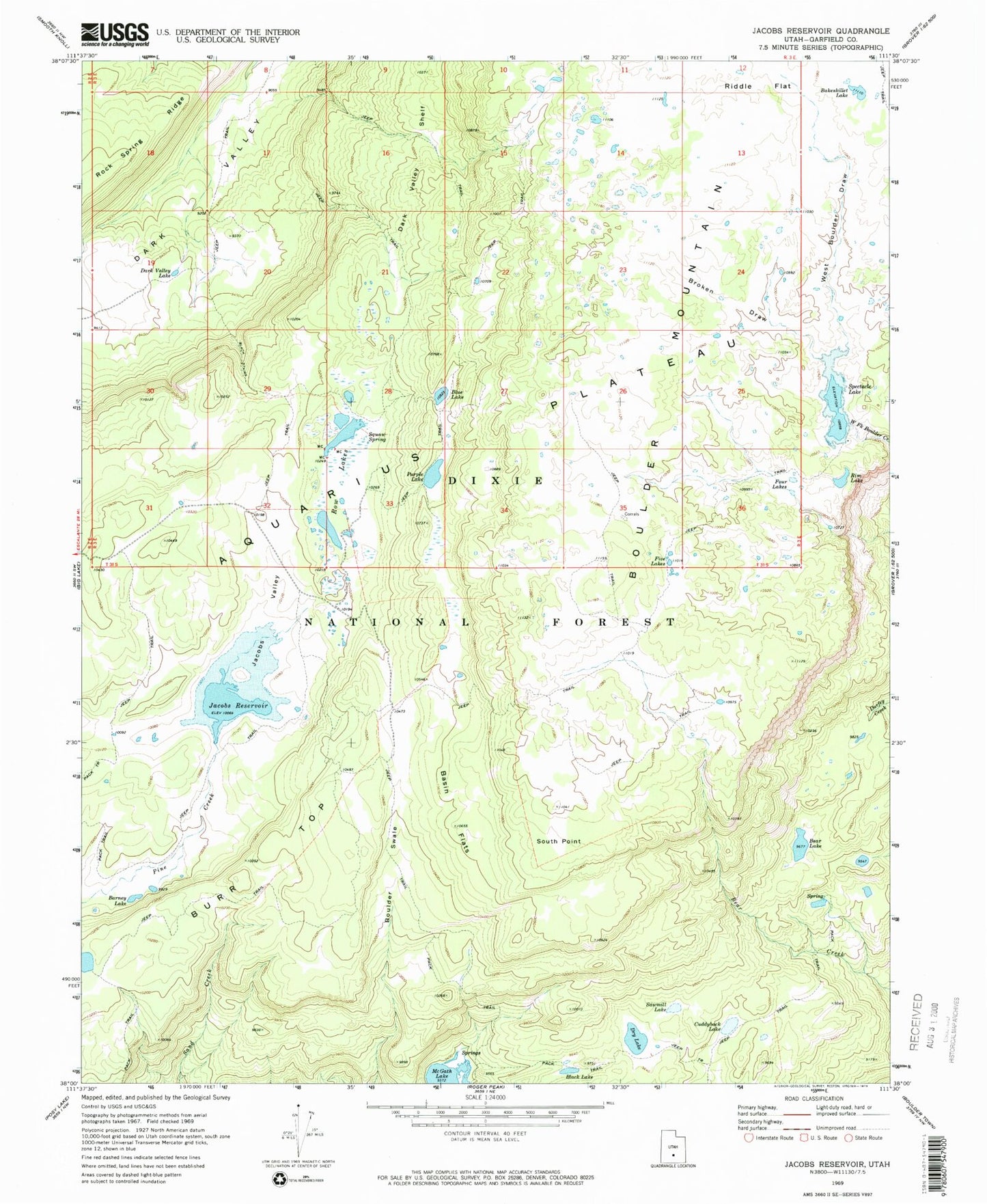 Classic USGS Jacobs Reservoir Utah 7.5'x7.5' Topo Map Image
