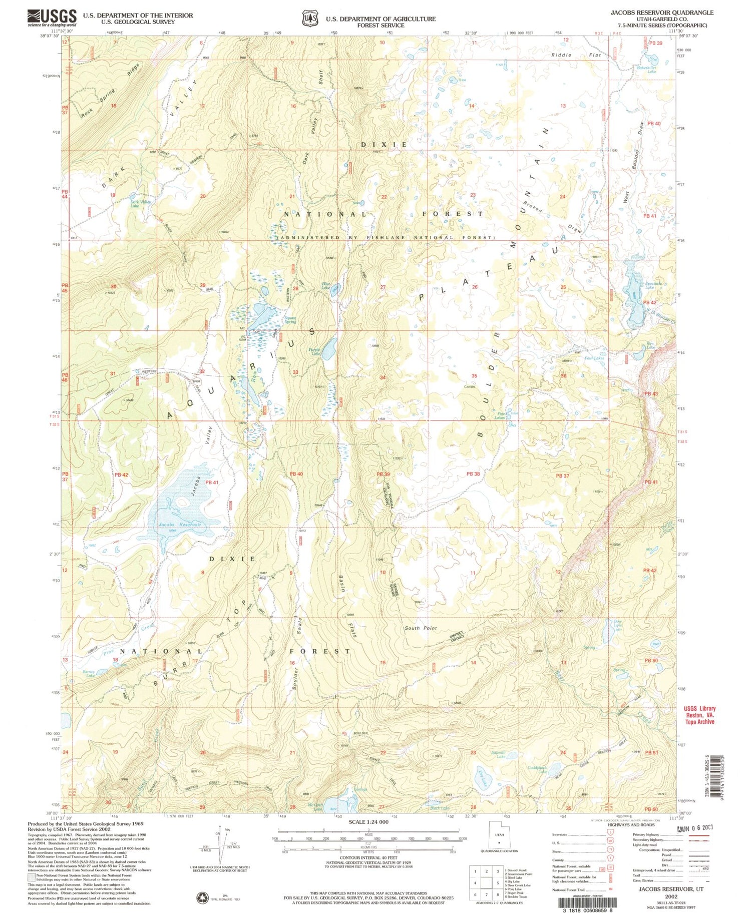 Classic USGS Jacobs Reservoir Utah 7.5'x7.5' Topo Map Image